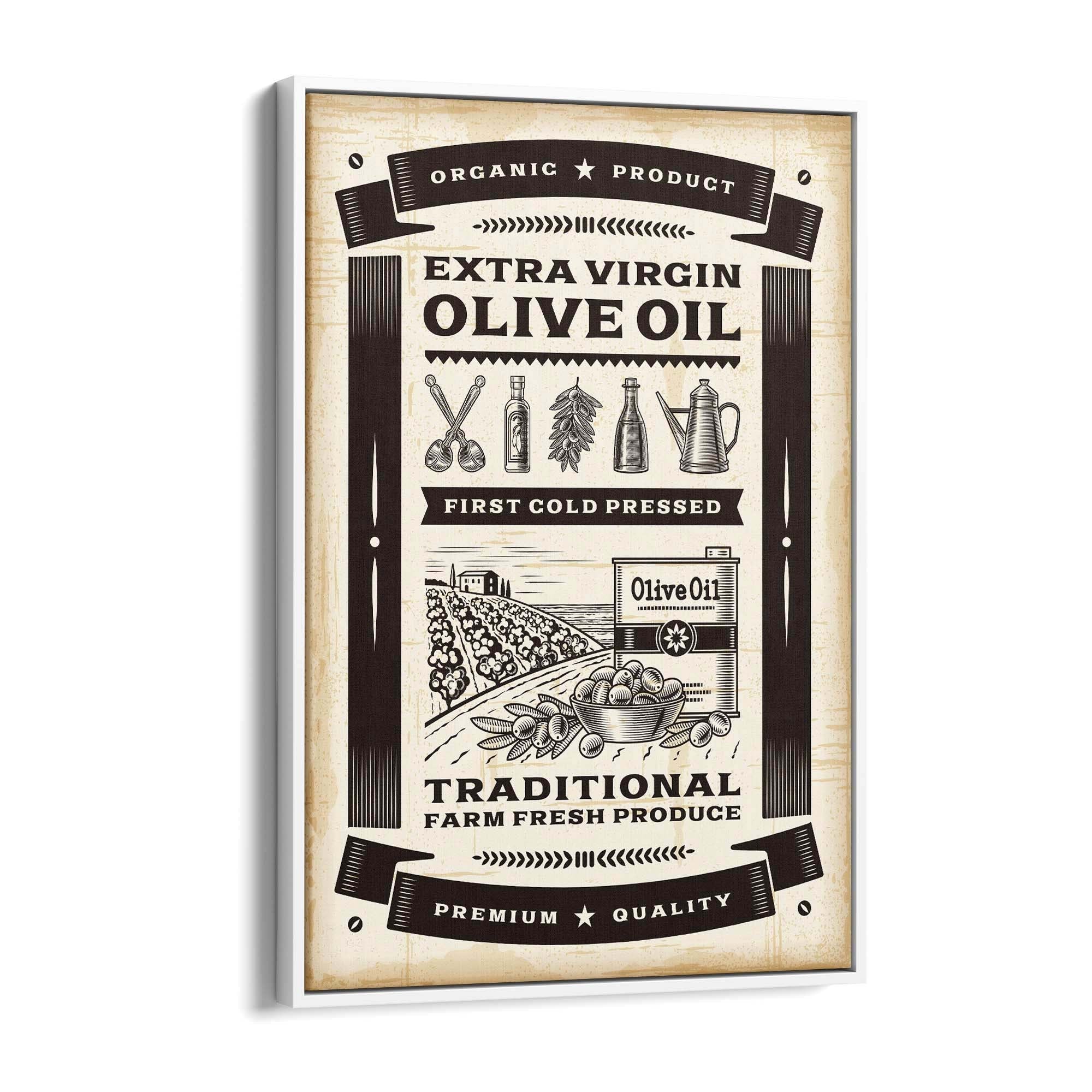 Vintage Olive Oil Farmhouse Kitchen Cafe Wall Art - The Affordable Art Company