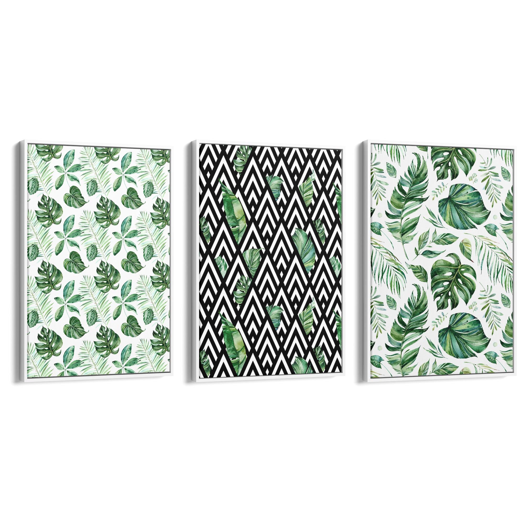 Set of 3 Green Leaf Pattern Nature Wall Art - The Affordable Art Company