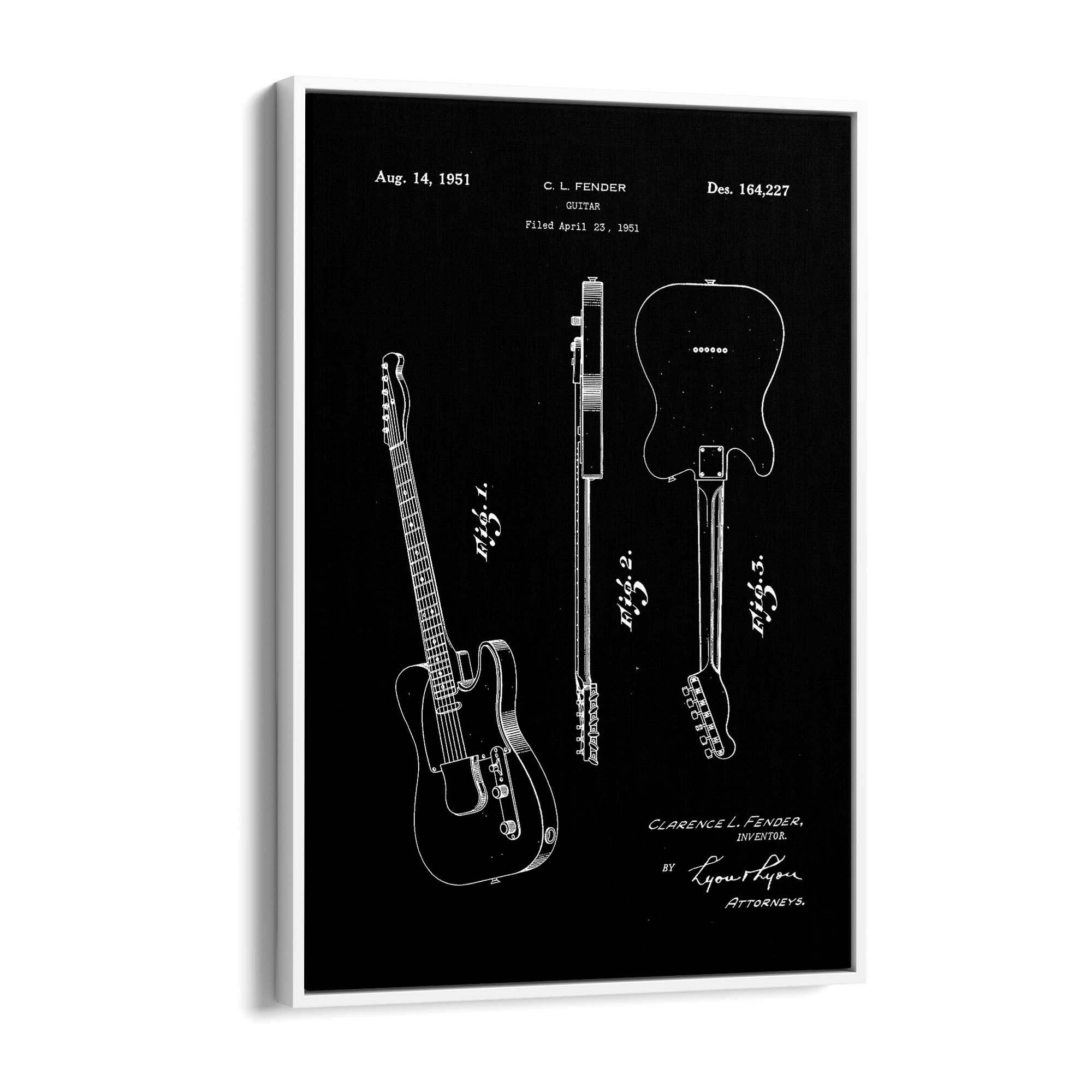 Vintage Telecaster Guitar Black Patent Wall Art #1 - The Affordable Art Company