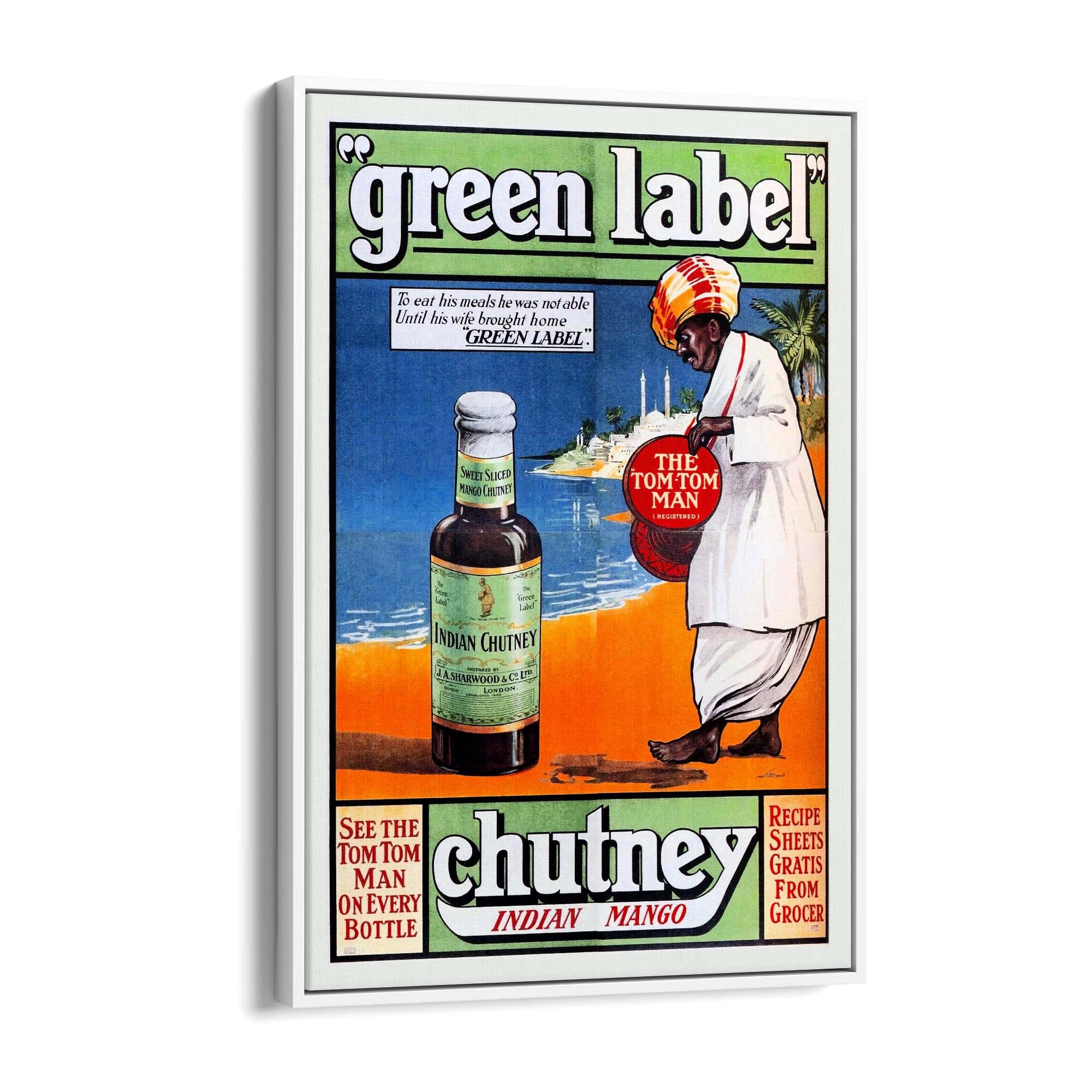 Green Label Indian Chutney Vintage Advert Wall Art - The Affordable Art Company