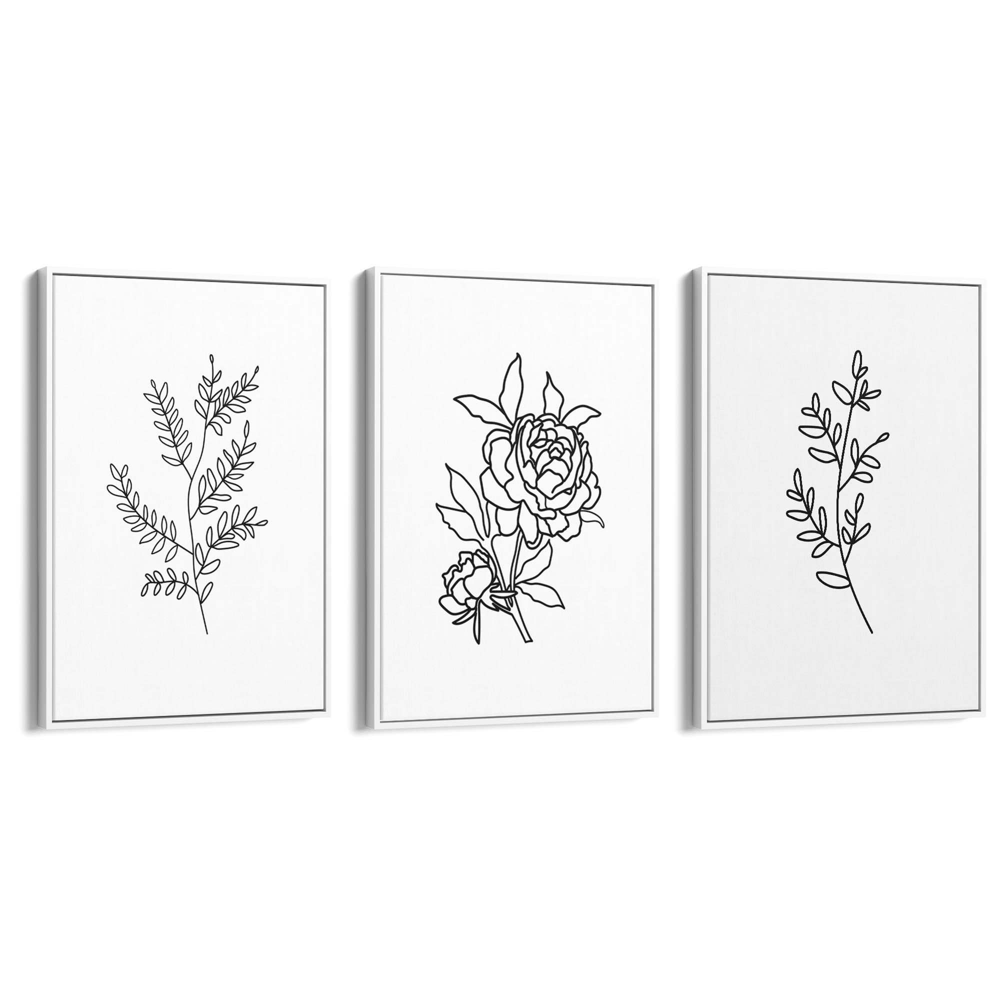 Set of Minimal Flower Line Drawings Wall Art #2 - The Affordable Art Company