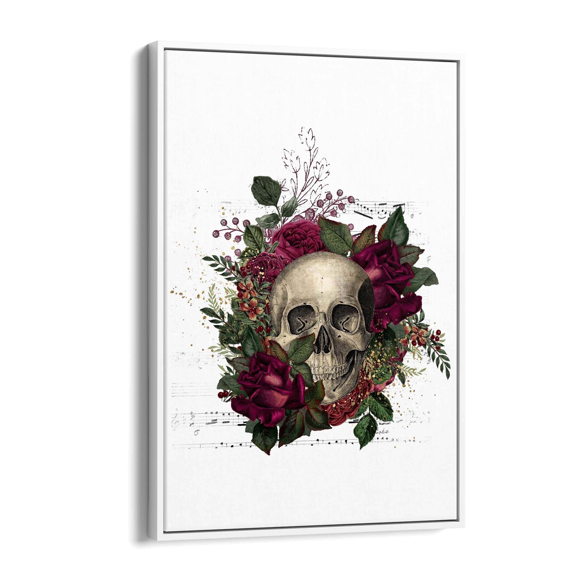 Red Floral Skull Fashion Girls Bedroom Wall Art - The Affordable Art Company