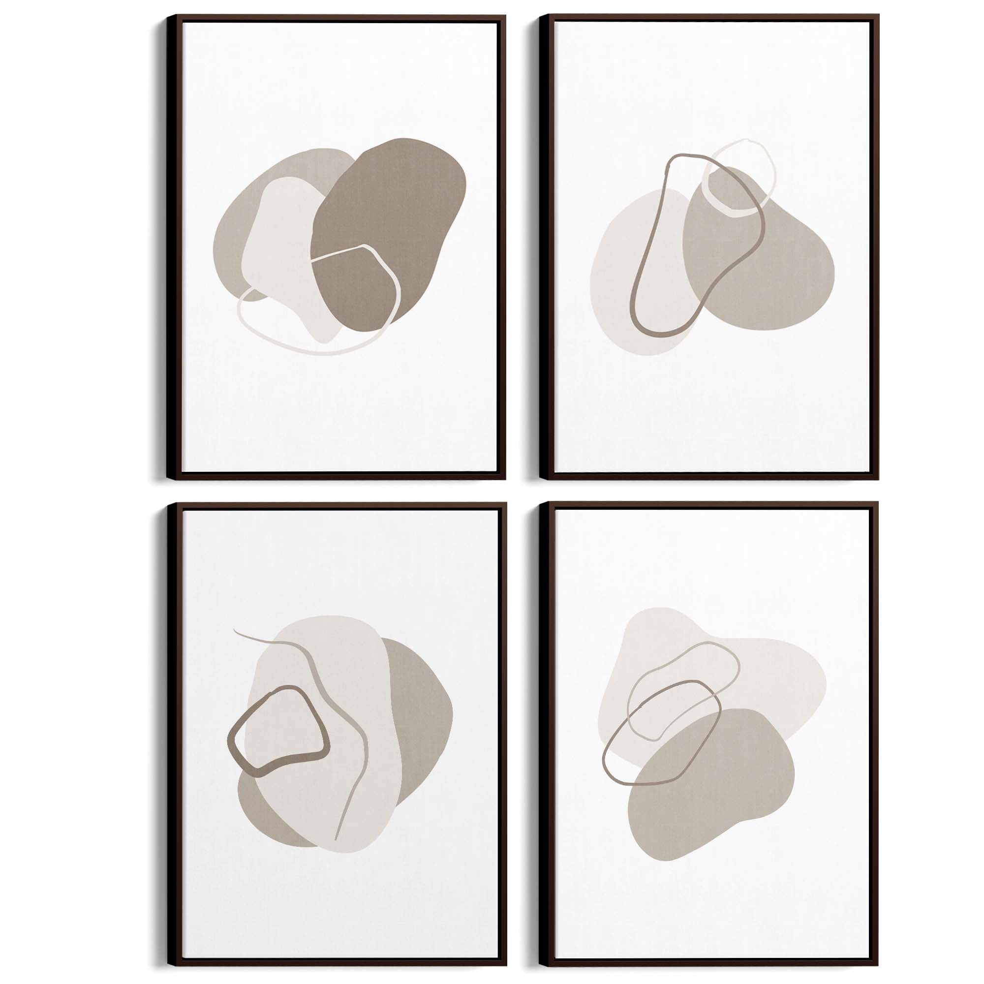 Set of 4 Abstract Grey Minimal Line and Shape Wall Art - The Affordable Art Company