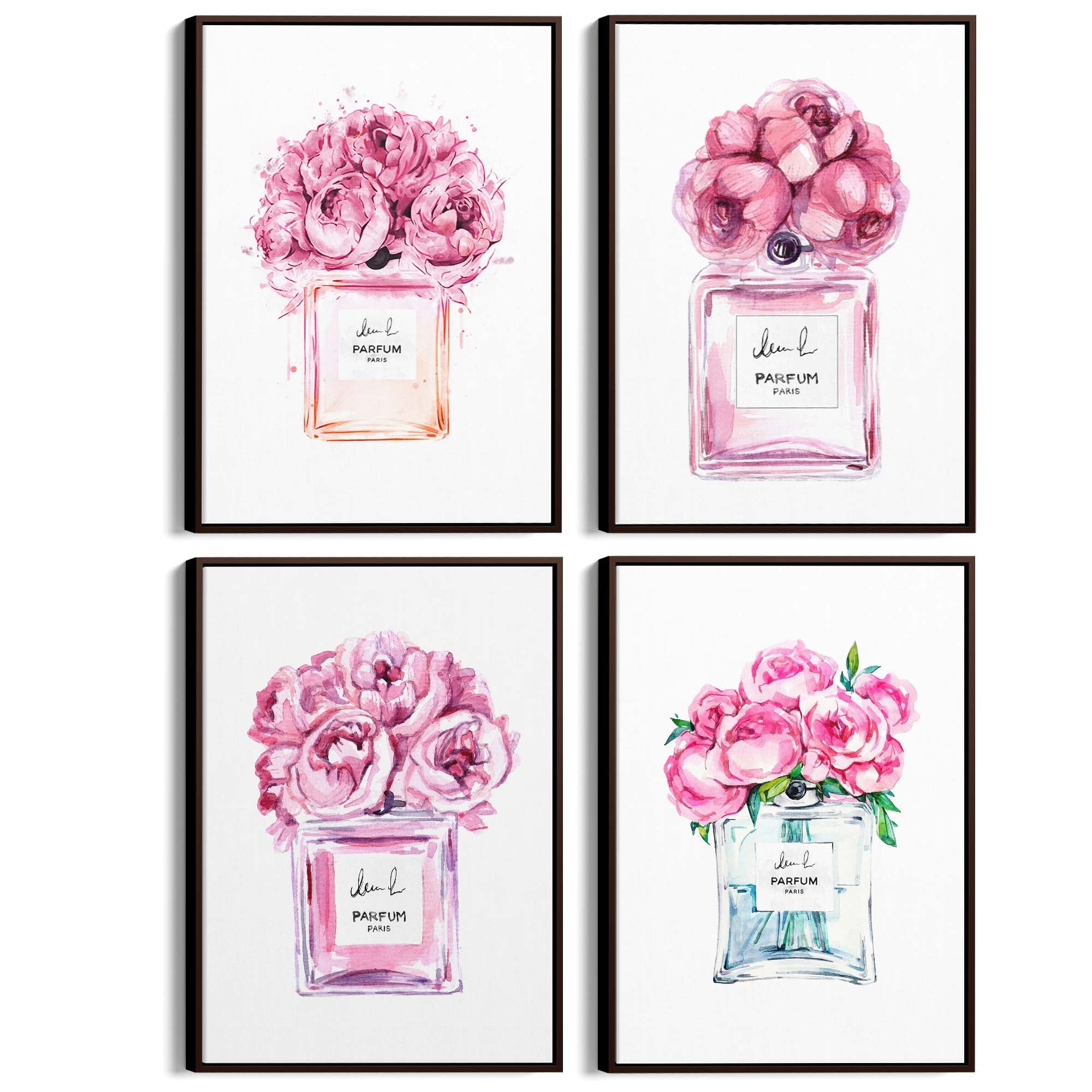 Set of 4 Perfume Bottle Painting Fashion Inspired Bedroom Wall Art - The Affordable Art Company