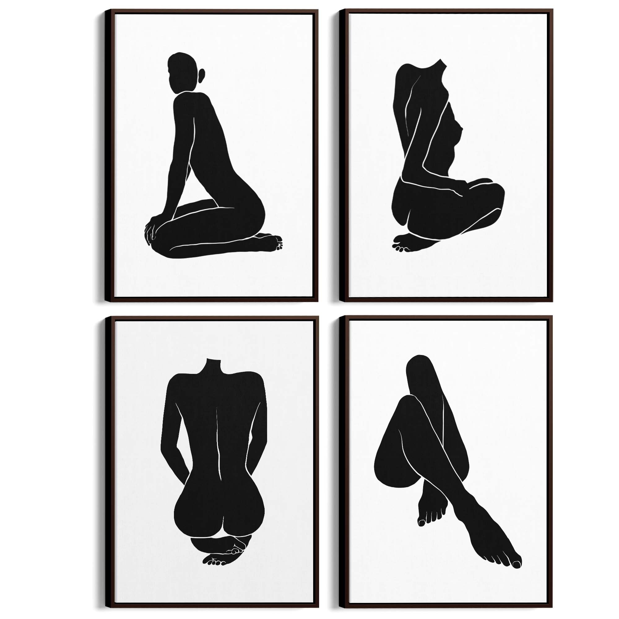 Set of 4 Nude Female Shape Silhouette Bedroom Minimal Wall Art - The Affordable Art Company