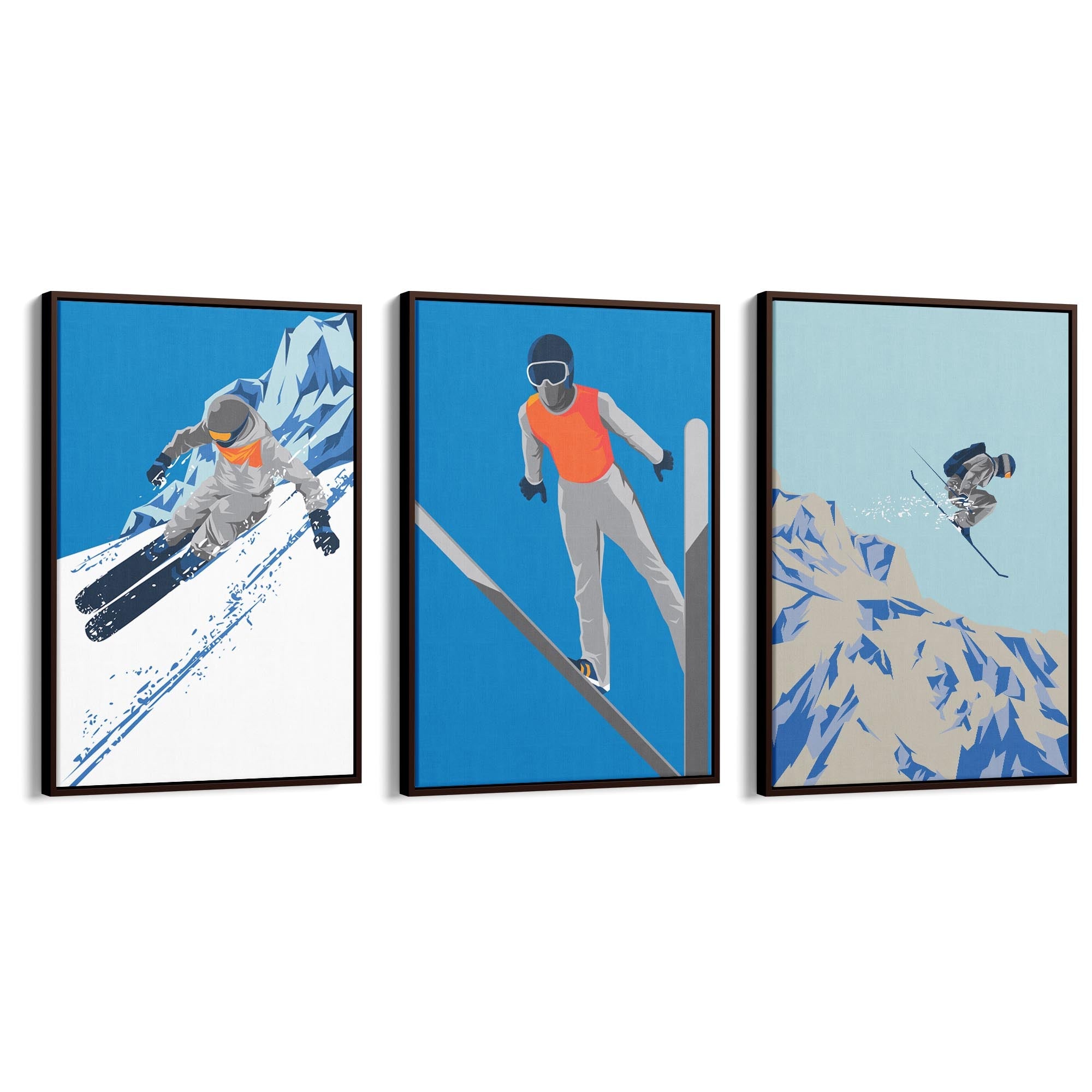 Set of Retro Skiing Snow Cabin Winter Ski Wall Art - The Affordable Art Company