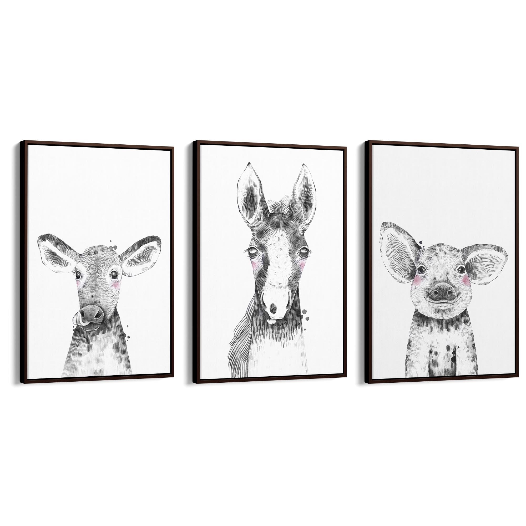 Set of Blushing Farm Animals Nursery Wall Art - The Affordable Art Company