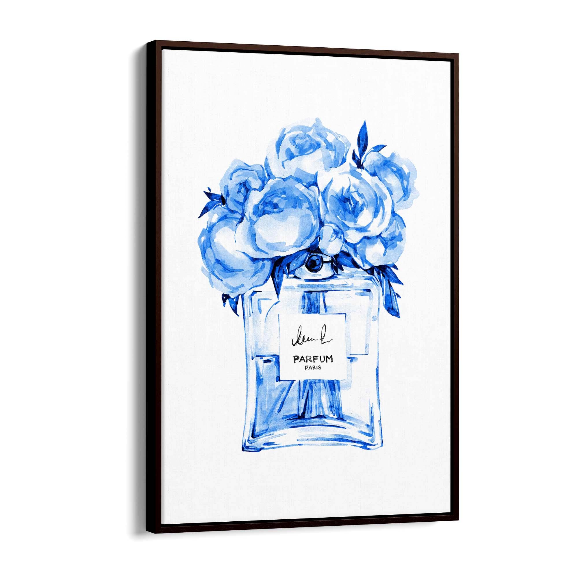 Blue Floral Perfume Bottle Fashion Flowers Wall Art #2 - The Affordable Art Company