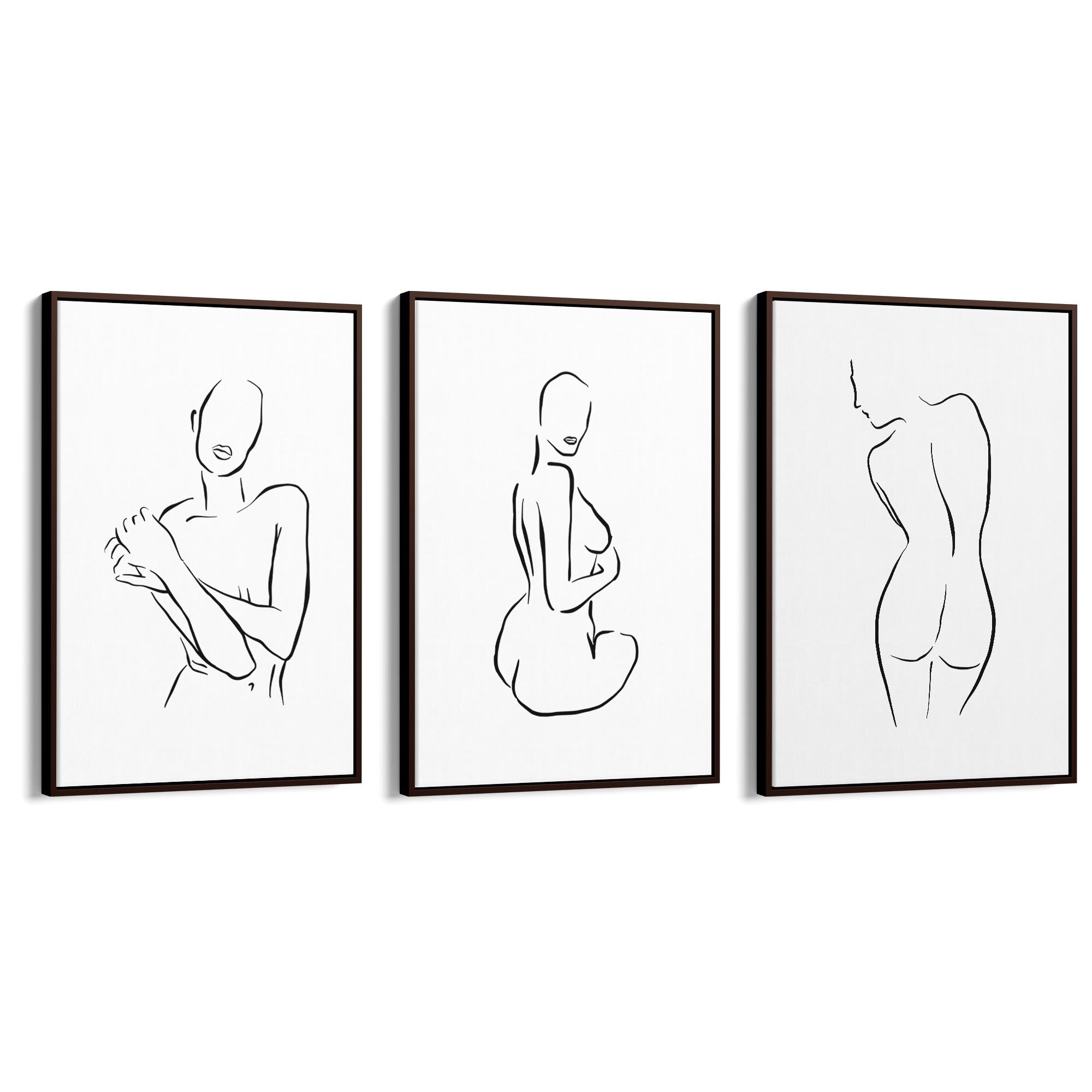 Set of 3 Nude Line Drawing Woman Wall Art - The Affordable Art Company