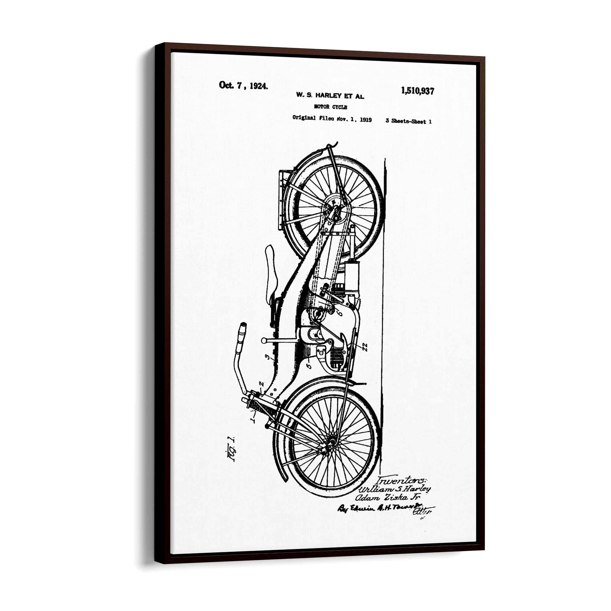 Vintage Harley Motorcycle Patent White Wall Art #2 - The Affordable Art Company