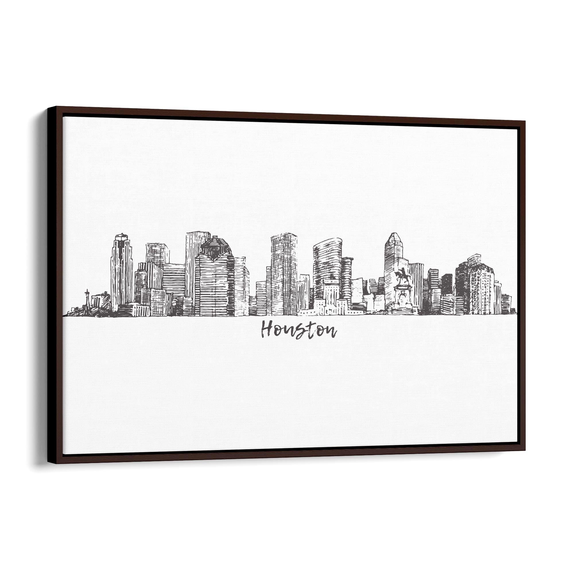 Houston Texas Skyline Drawing Minimal Wall Art - The Affordable Art Company