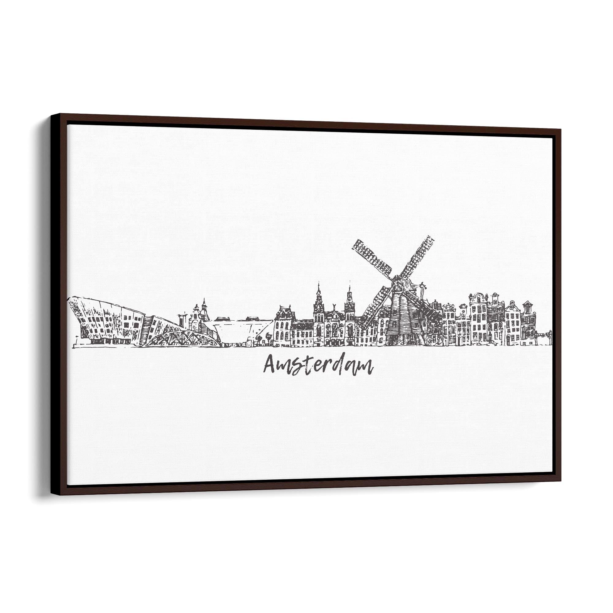 Amsterdam Drawing Travel Minimal Wall Art - The Affordable Art Company