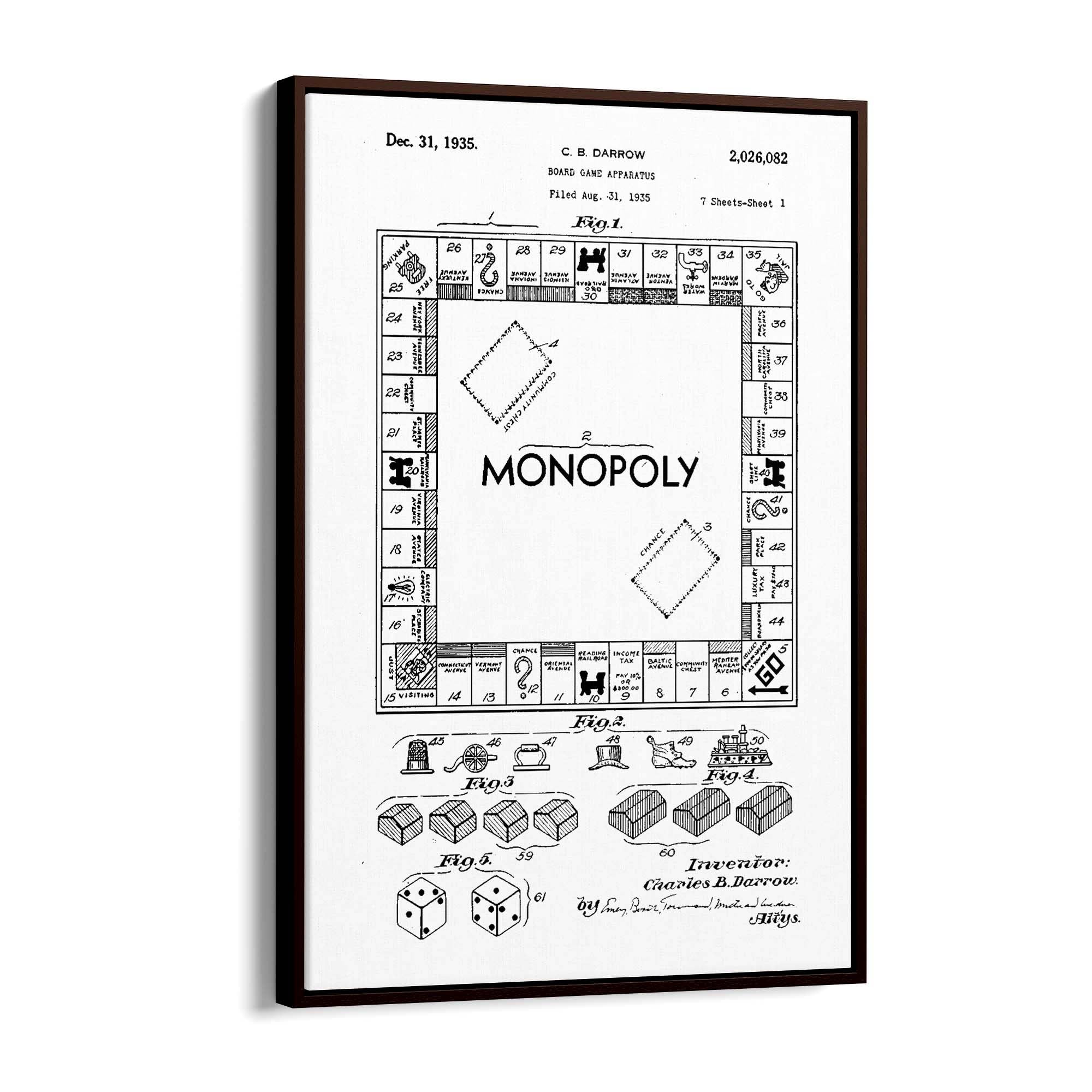 Vintage Monopoly Patent White Patent Wall Art #2 - The Affordable Art Company