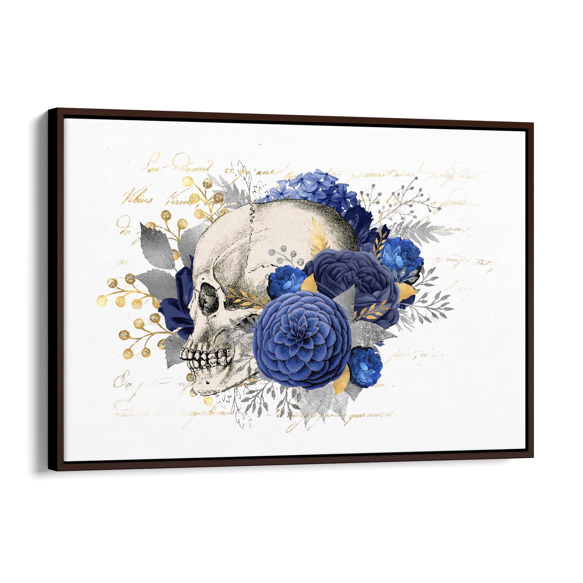 Blue Floral Skull Fashion Girls Bedroom Wall Art #1 - The Affordable Art Company
