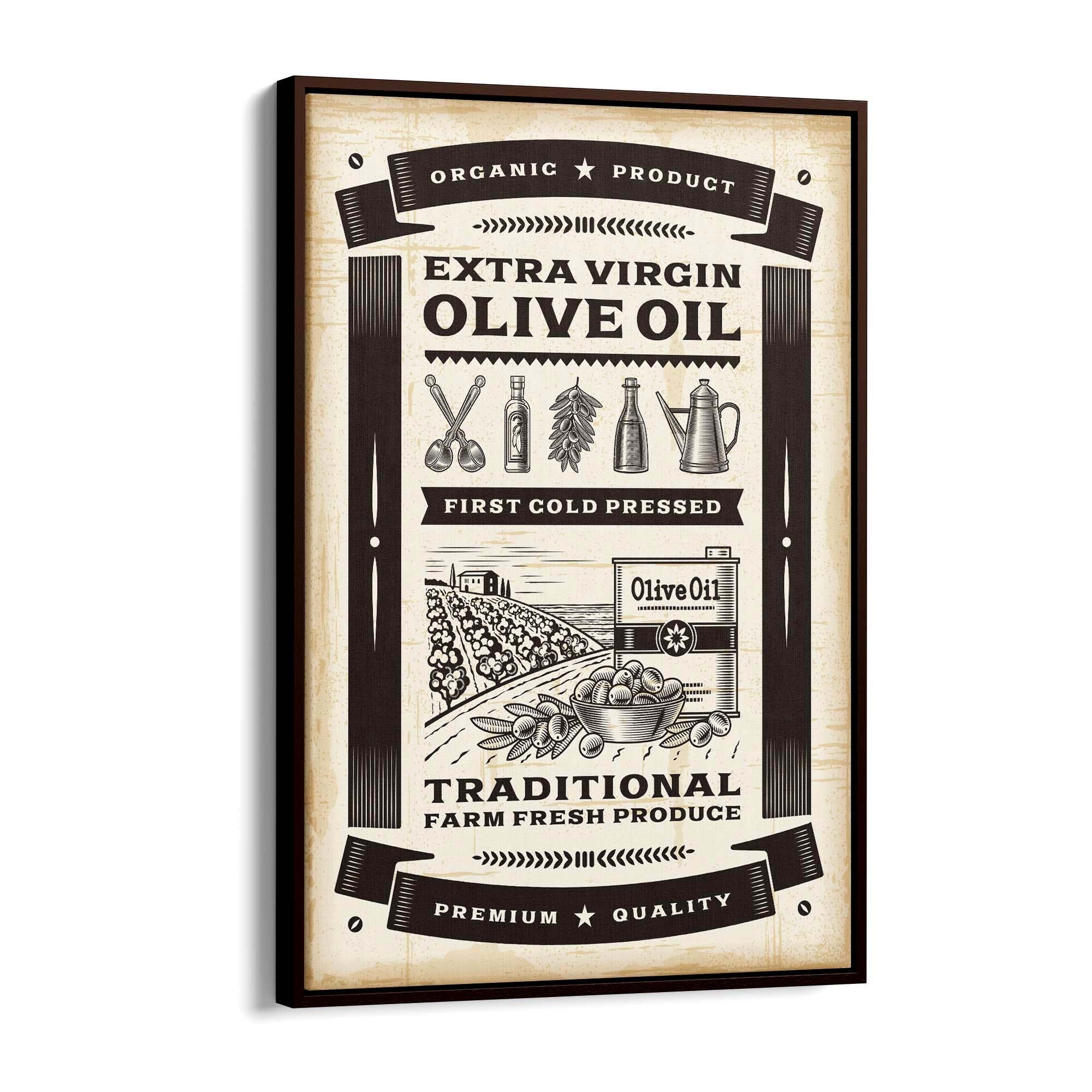 Vintage Olive Oil Farmhouse Kitchen Cafe Wall Art - The Affordable Art Company