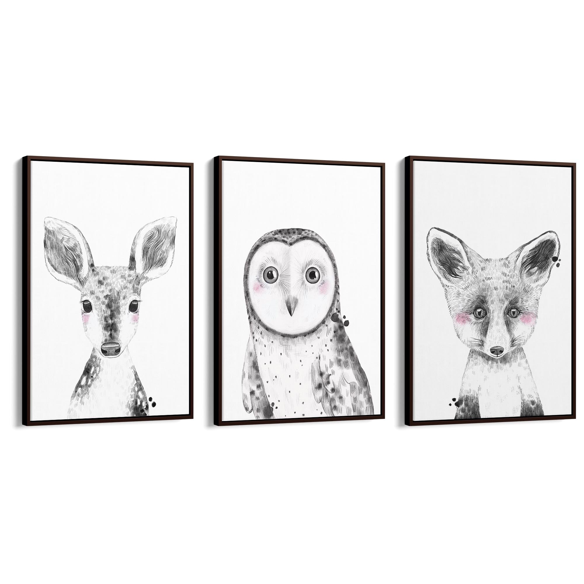 Set of Blushing Woodland Animals Nursery Wall Art - The Affordable Art Company