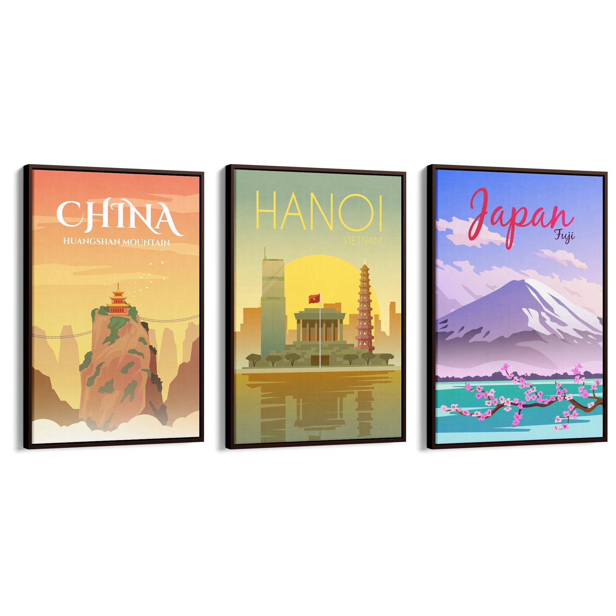 Set of Retro Travel Wall Art (Asian Travel) - The Affordable Art Company