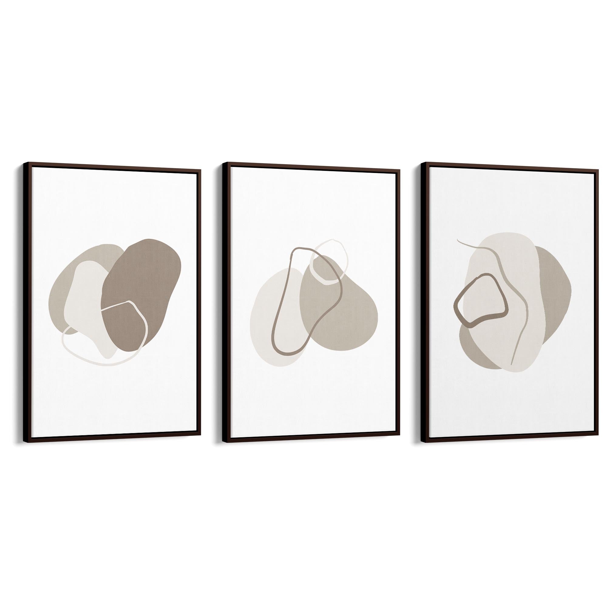 Set of 3 Grey Abstract Shape Wall Art - The Affordable Art Company