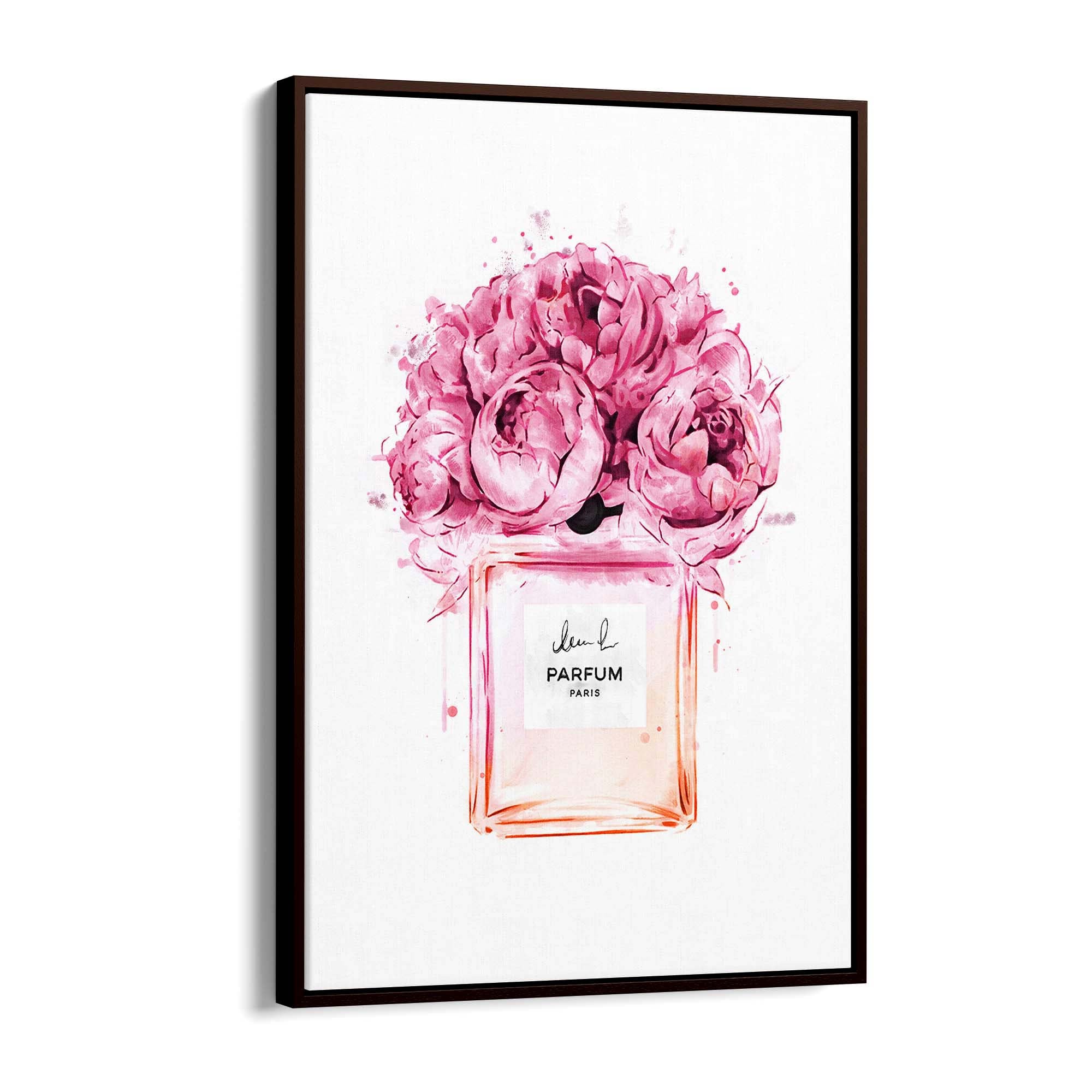 Pink Flowers Perfume Bottle Fashion Wall Art - The Affordable Art Company