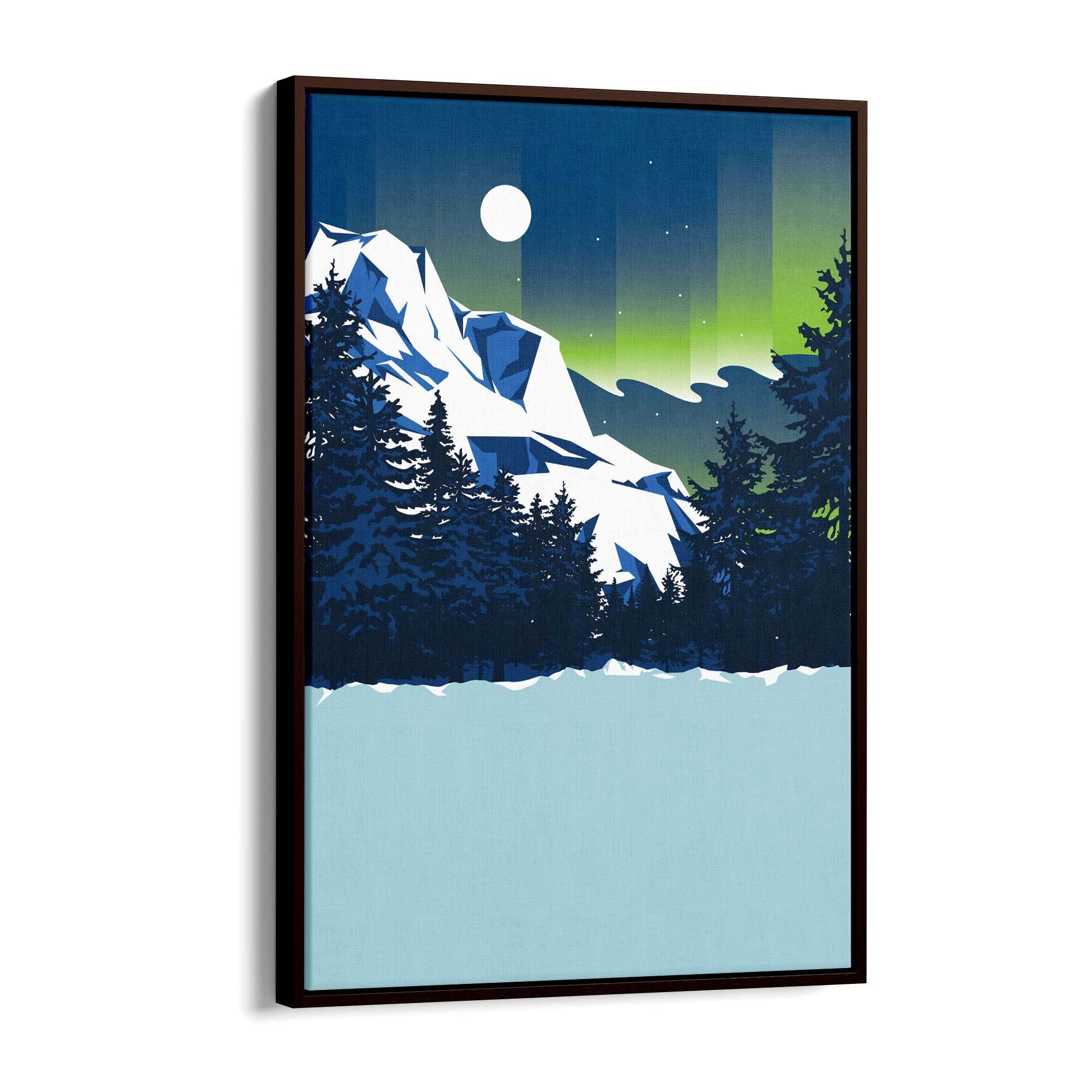 Retro Mountain Landscape Lake Blue Wall Art - The Affordable Art Company