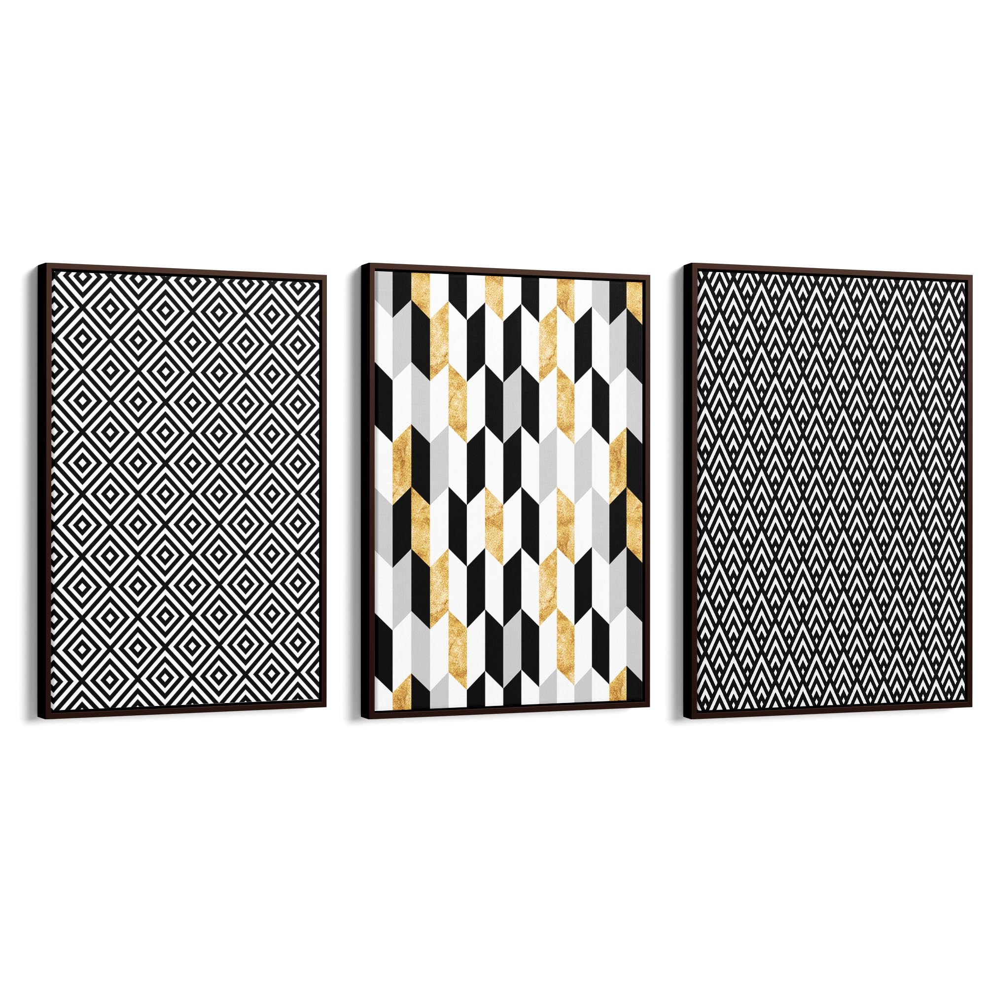 Set of Minimal Black & White Pattern Wall Art - The Affordable Art Company