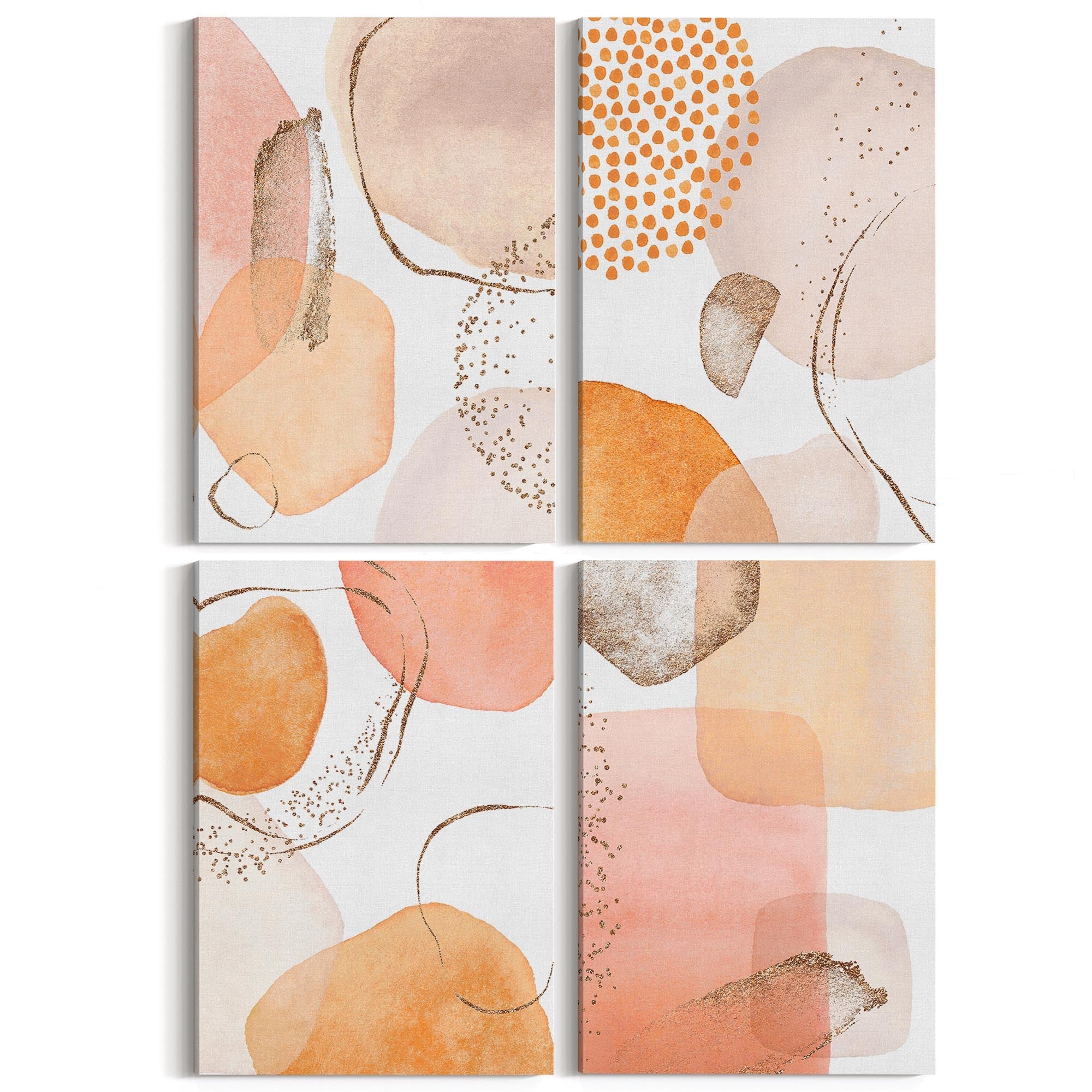Set of 4 Abstract Peach and Nude Painting Wall Art - The Affordable Art Company