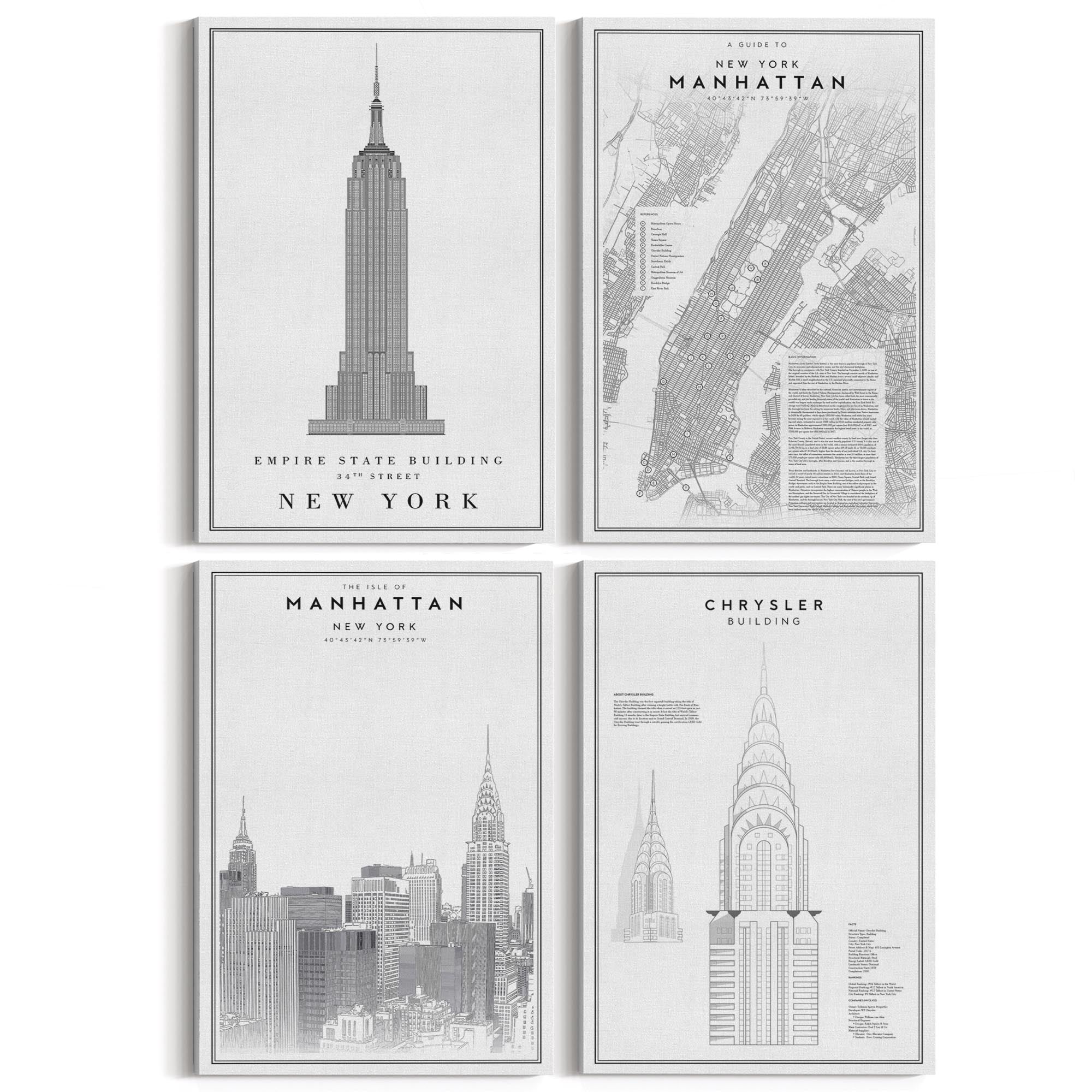 Set of 4 New York City Line Drawings Wall Art - The Affordable Art Company