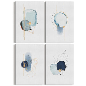 Set of 4 Abstract Blue Minimal Line and Shape Wall Art - The Affordable Art Company
