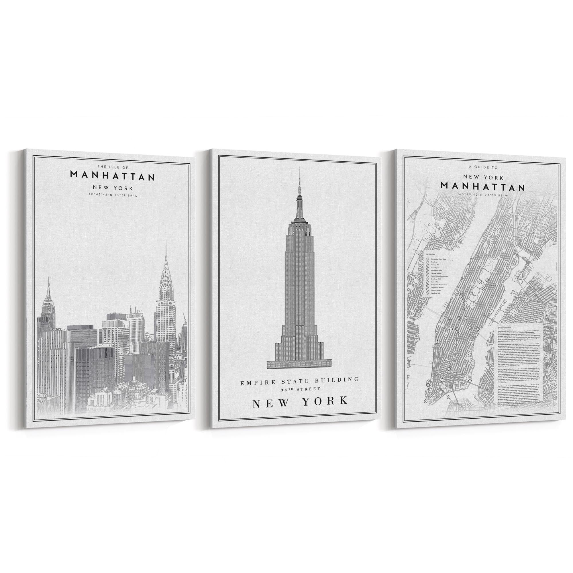 Set of New York Wall Minimal Black & White Art - The Affordable Art Company
