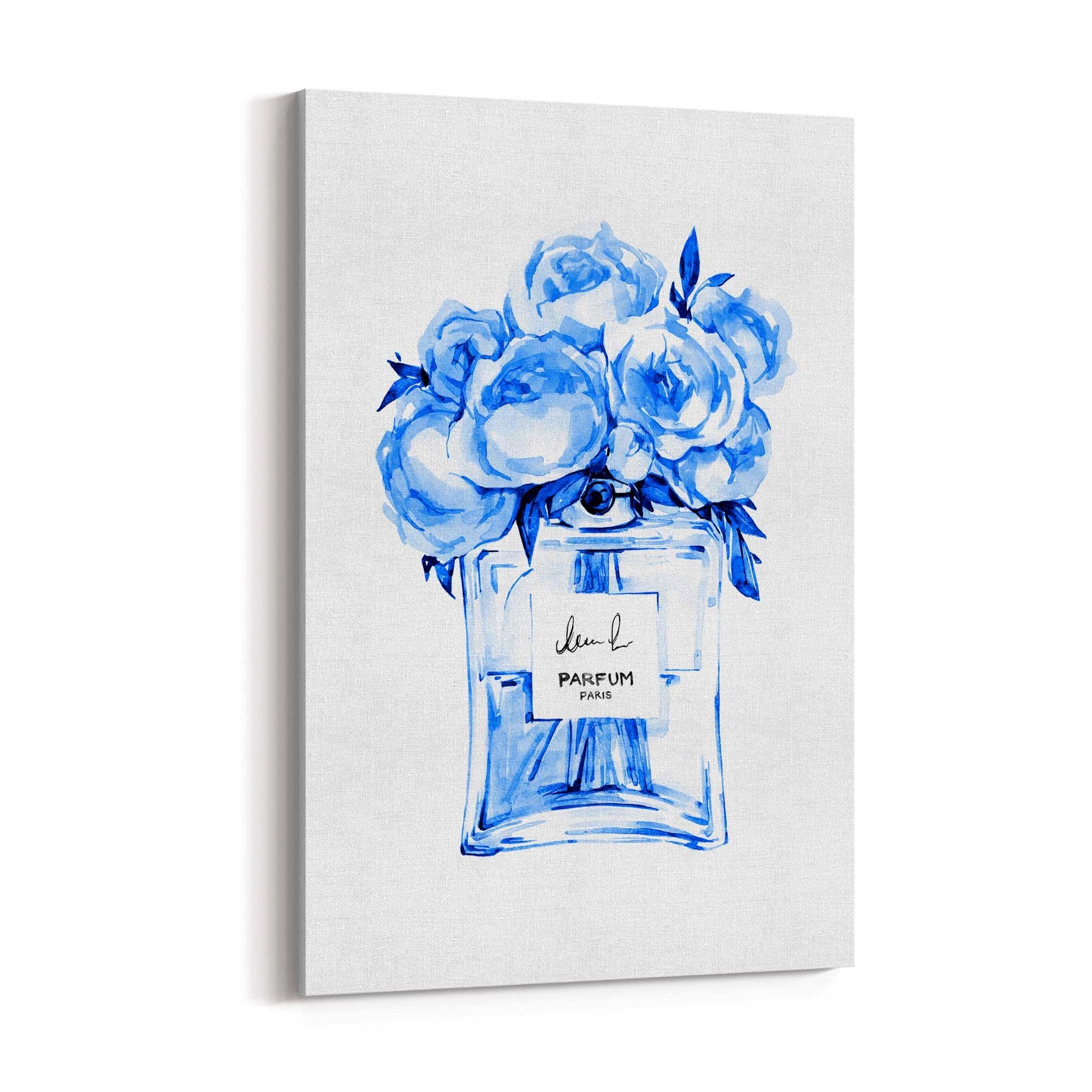 Blue Floral Perfume Bottle Fashion Flowers Wall Art #2 - The Affordable Art Company