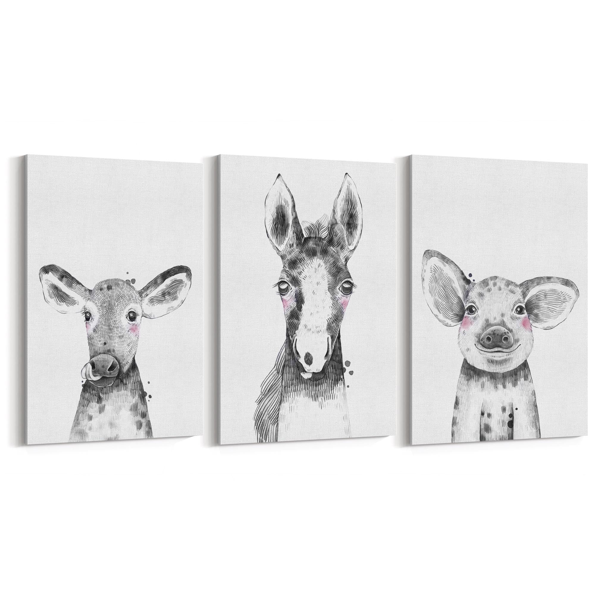 Set of Blushing Farm Animals Nursery Wall Art - The Affordable Art Company