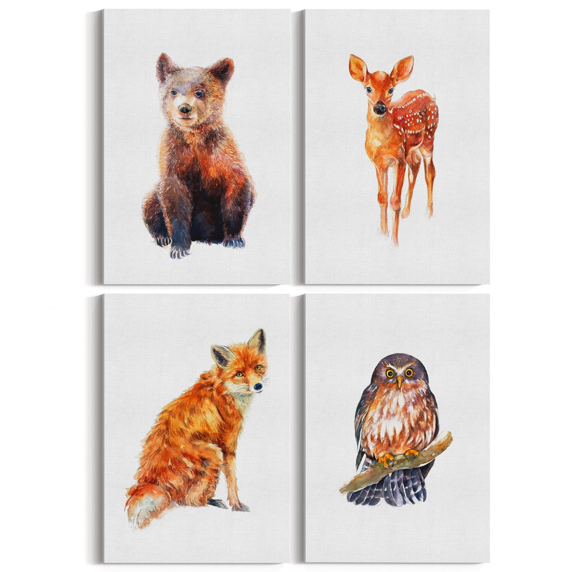 Set of 4 Watercolour Woodland Animal Painting Wall Art - The Affordable Art Company