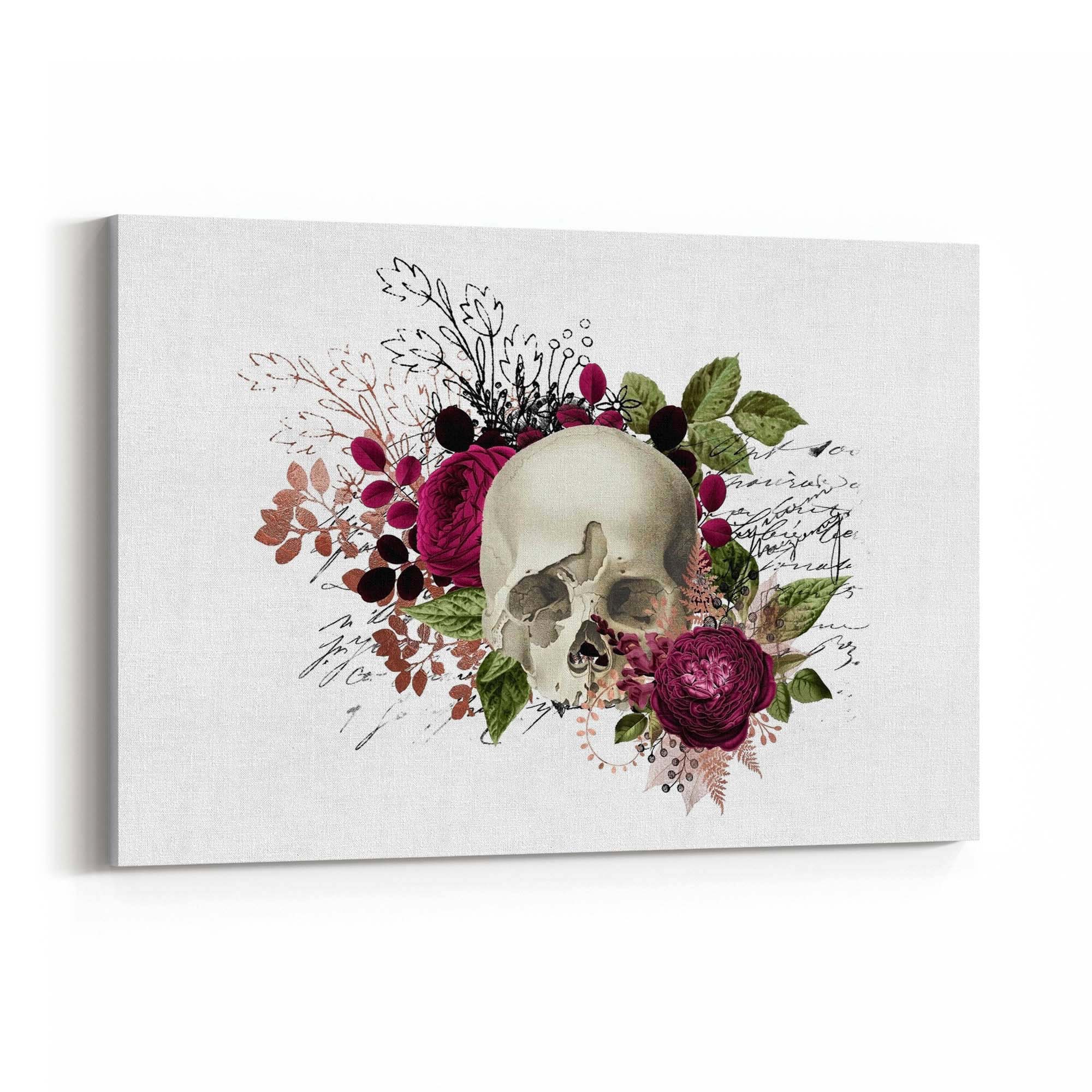 Purple Floral Skull Fashion Girls Bedroom Wall Art #1 - The Affordable Art Company