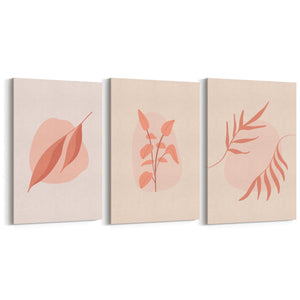 Set of Peach & Pink Leaves Pastel Abstract Wall Art - The Affordable Art Company