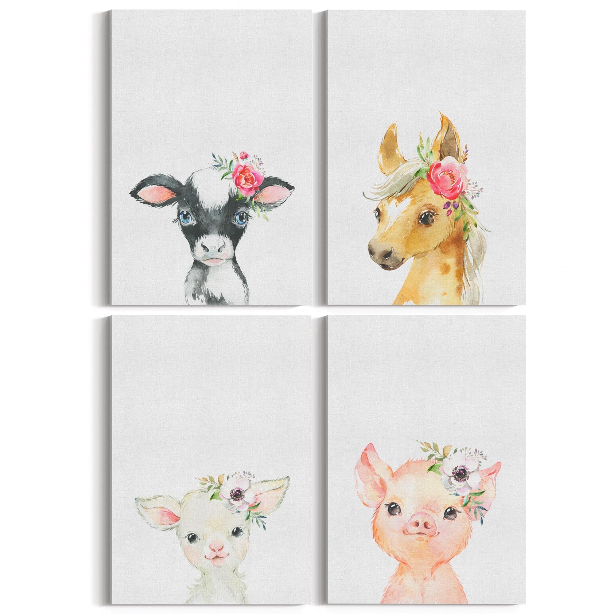 Set of 4 Baby Farm Animal Cute Nursery Paintings Wall Art - The Affordable Art Company