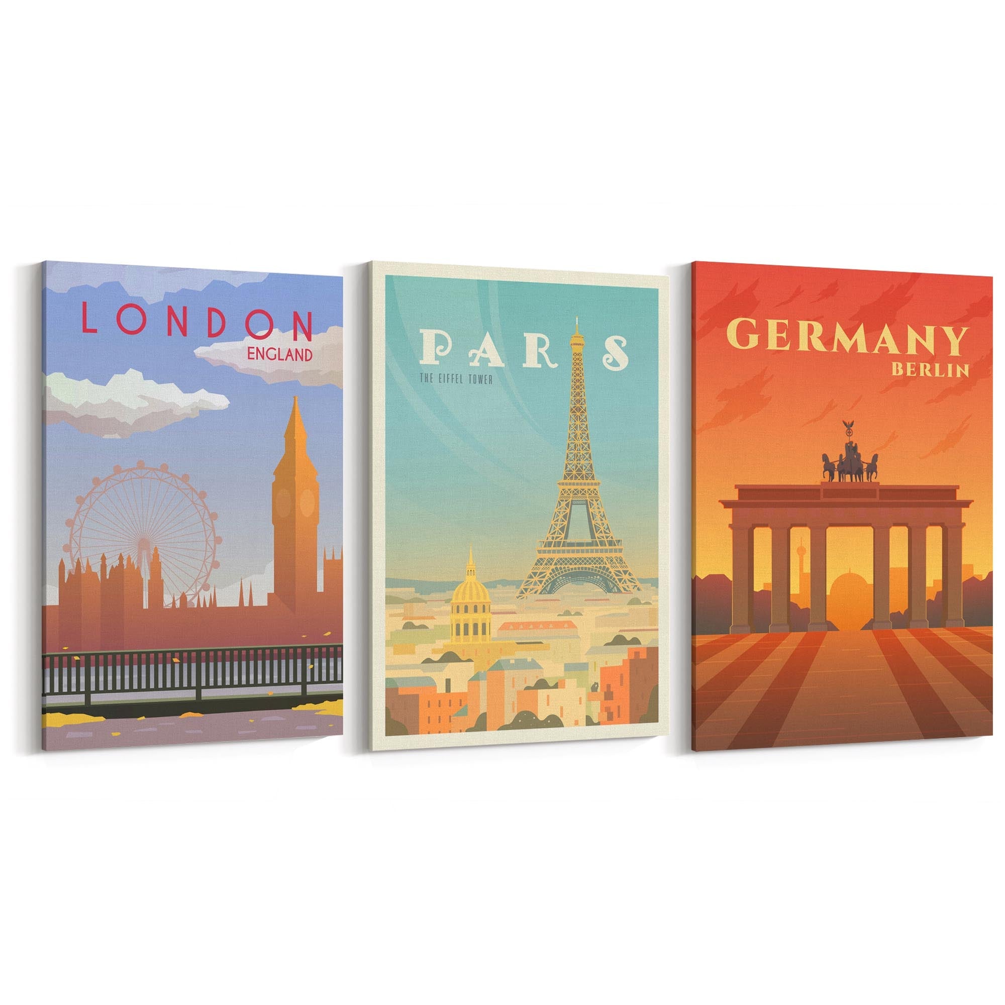 Set of Retro Travel Wall Art (European Travel) - The Affordable Art Company