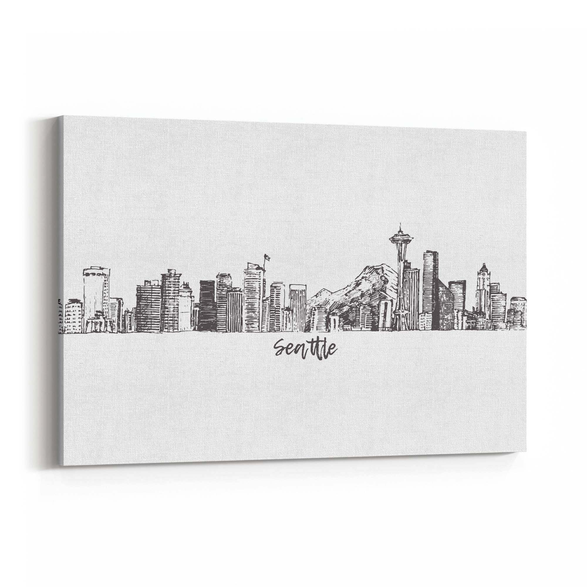 Seattle USA Cityscape Drawing Minimal Wall Art - The Affordable Art Company