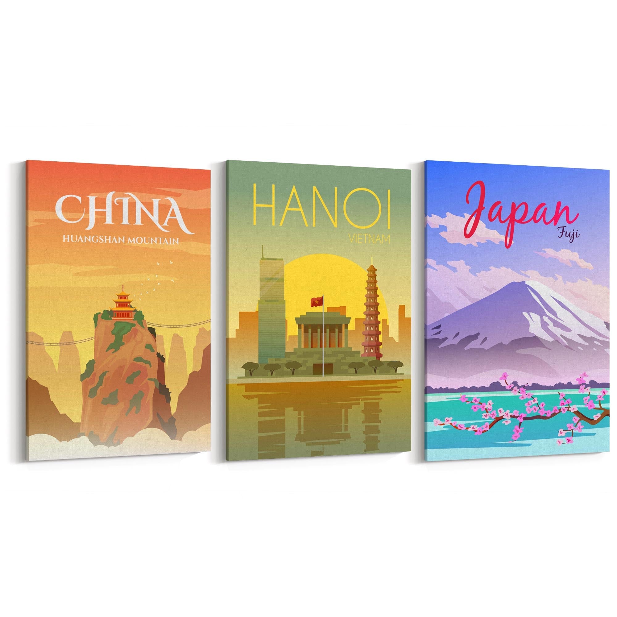 Set of Retro Travel Wall Art (Asian Travel) - The Affordable Art Company