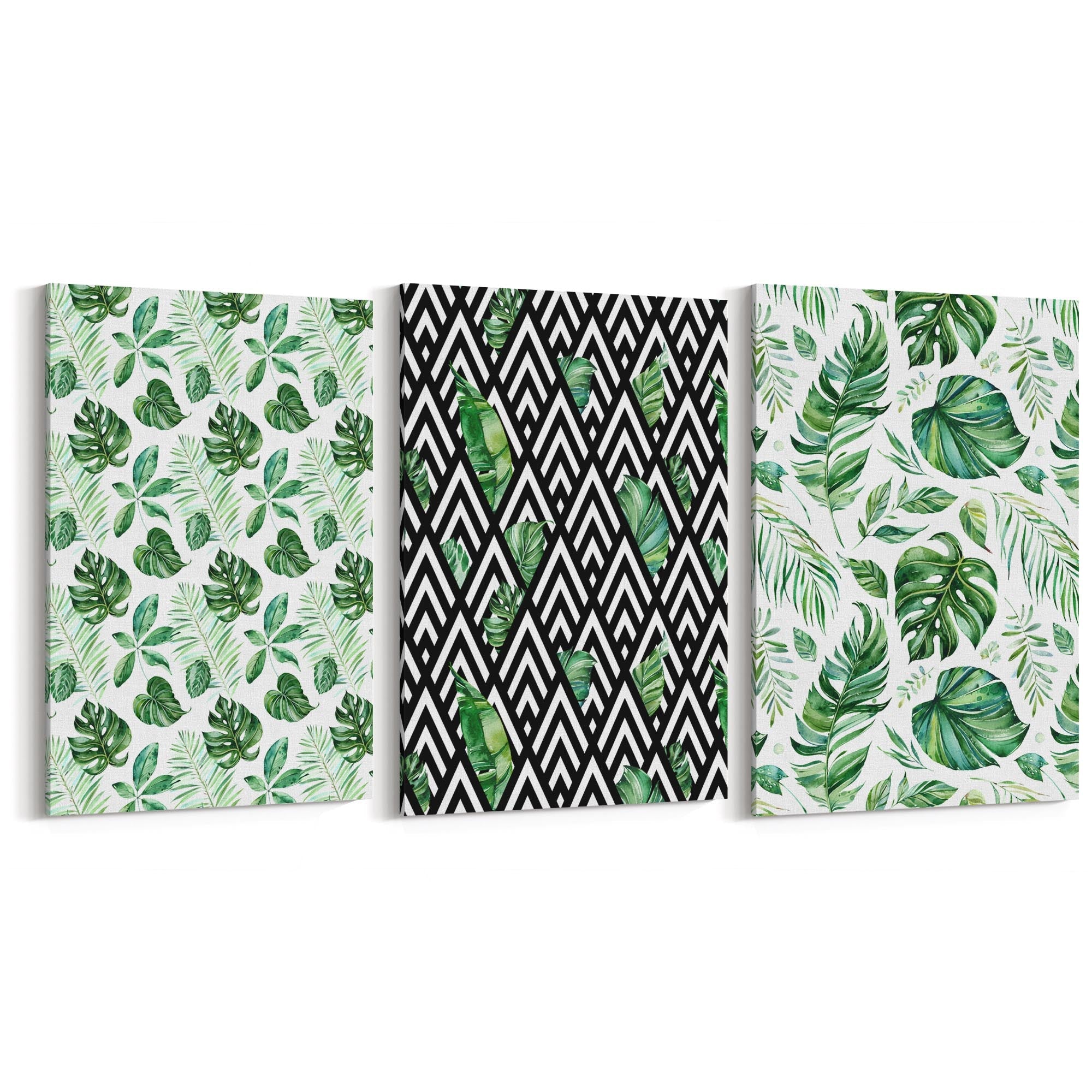 Set of 3 Green Leaf Pattern Nature Wall Art - The Affordable Art Company
