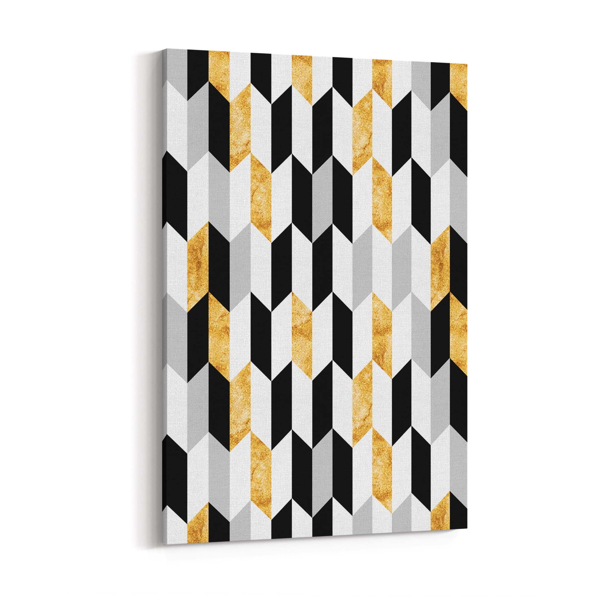 Minimal Geometric Pattern Black, White and Gold Wall Art - The Affordable Art Company