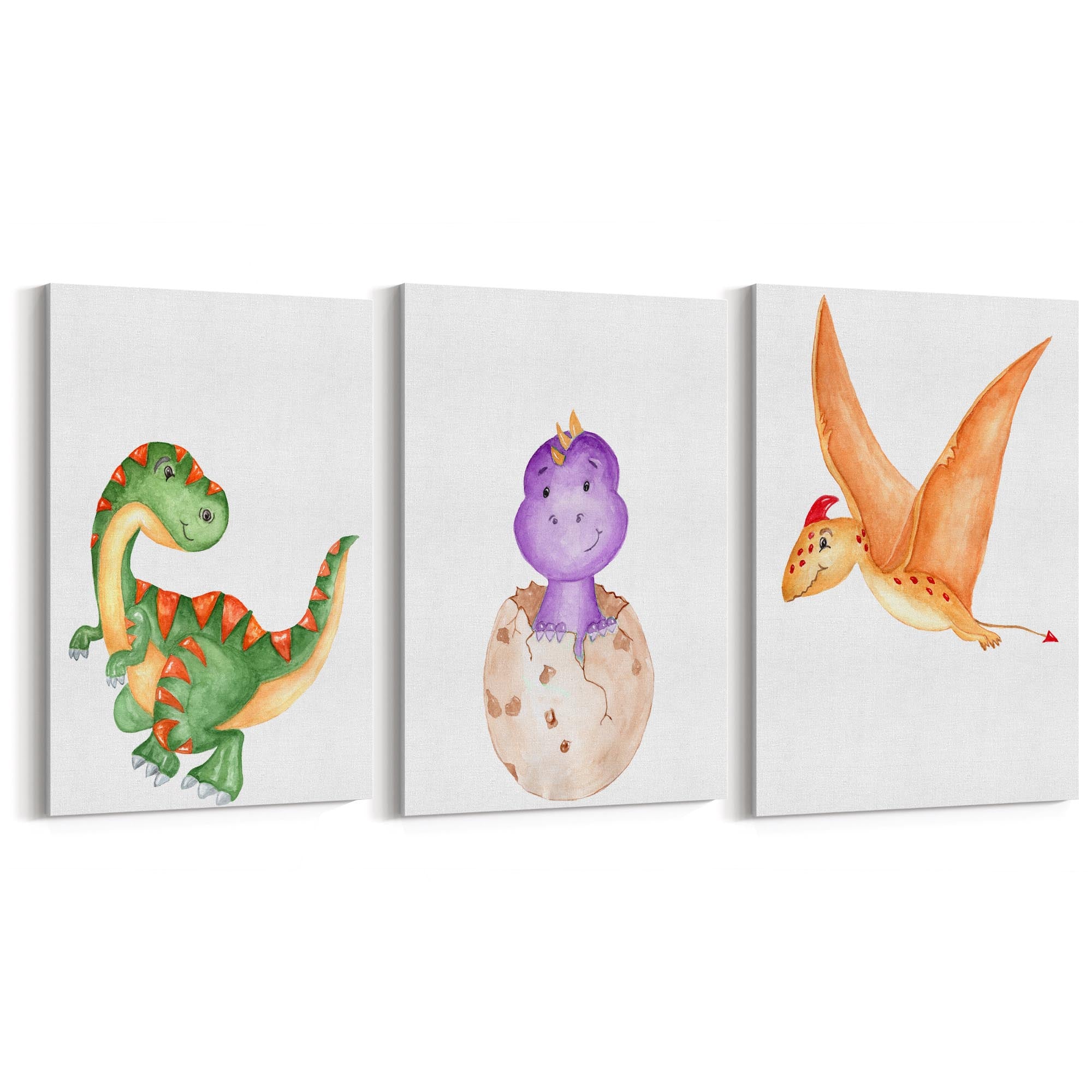 Set of Cartoon Dinosaur Nursery Bedroom Wall Art #1 - The Affordable Art Company