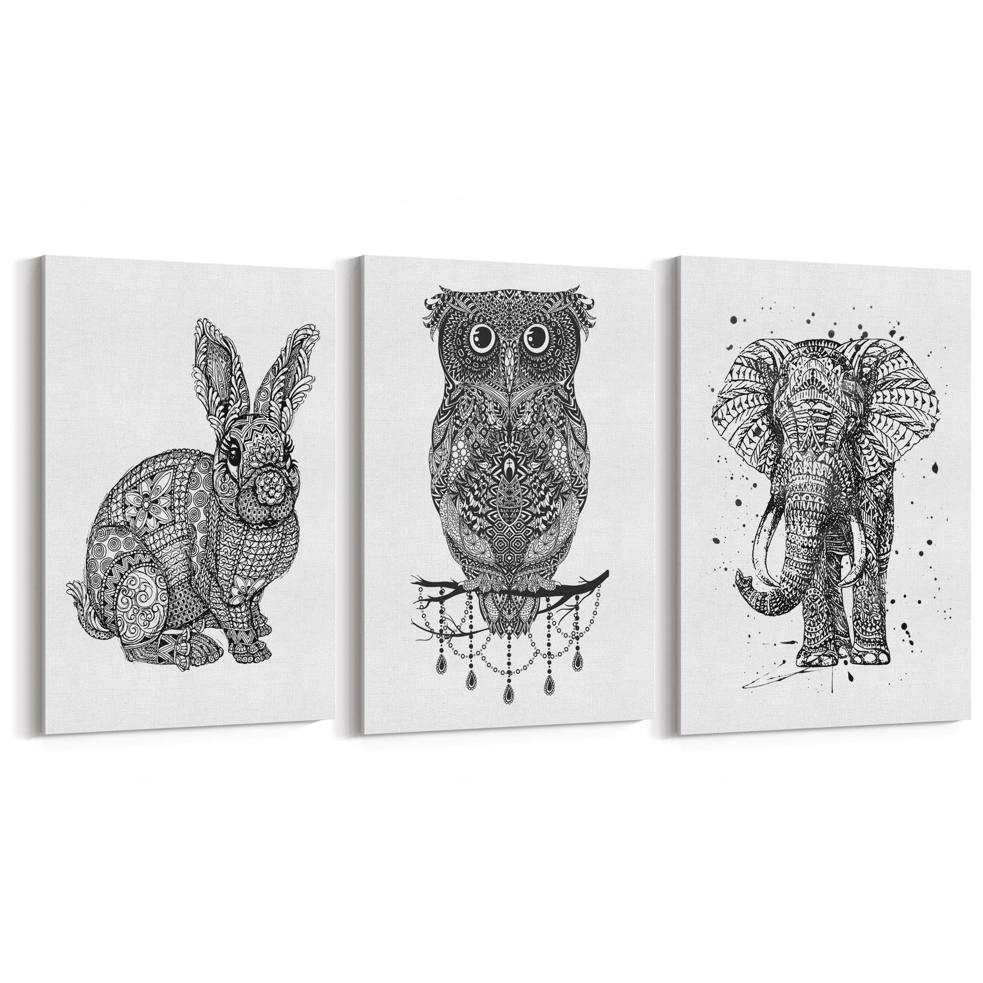 Set of Animal Mandala Pattern Abstract Wall Art #1 - The Affordable Art Company