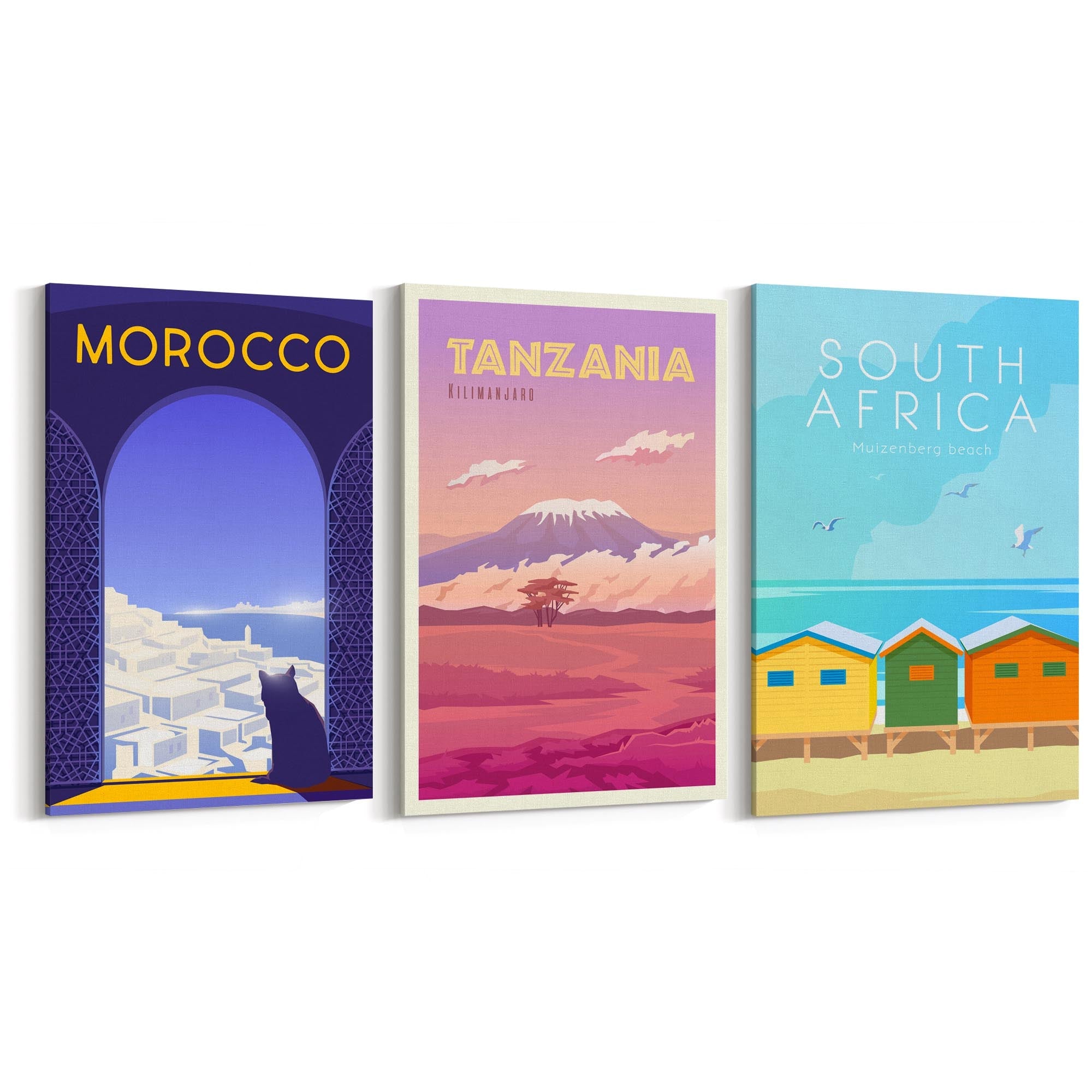 Set of Retro Travel Wall Art (African Travel) - The Affordable Art Company