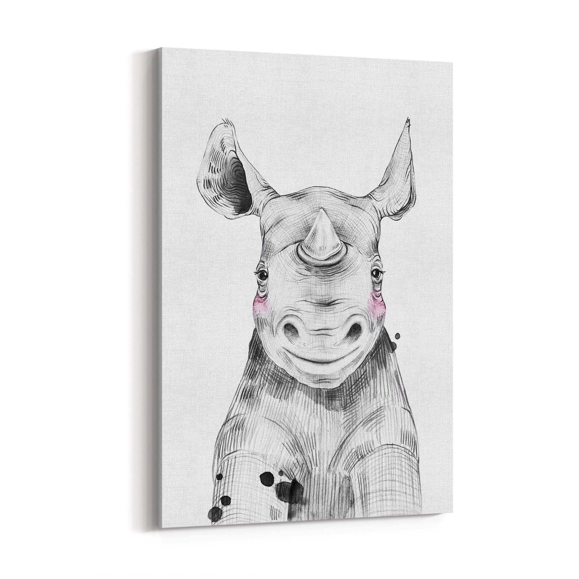 Cute Blushing Baby Rhino Nursery Animal Wall Art - The Affordable Art Company