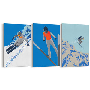 Set of Retro Skiing Snow Cabin Winter Ski Wall Art - The Affordable Art Company