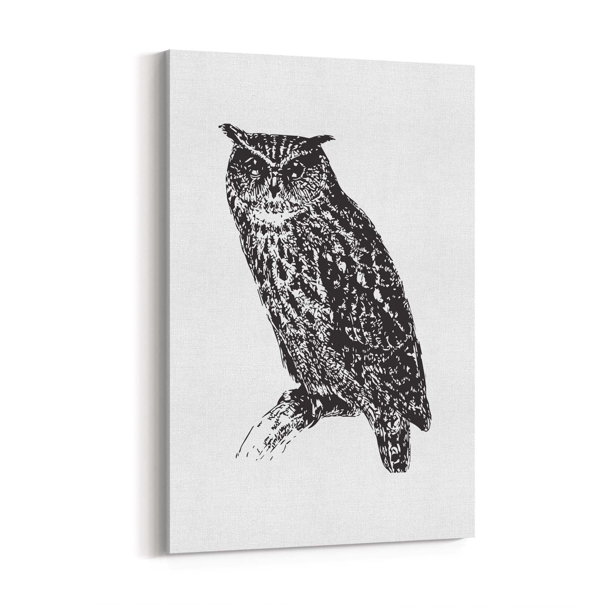Owl Drawing Portrait Minimal Black Wall Art #2 - The Affordable Art Company