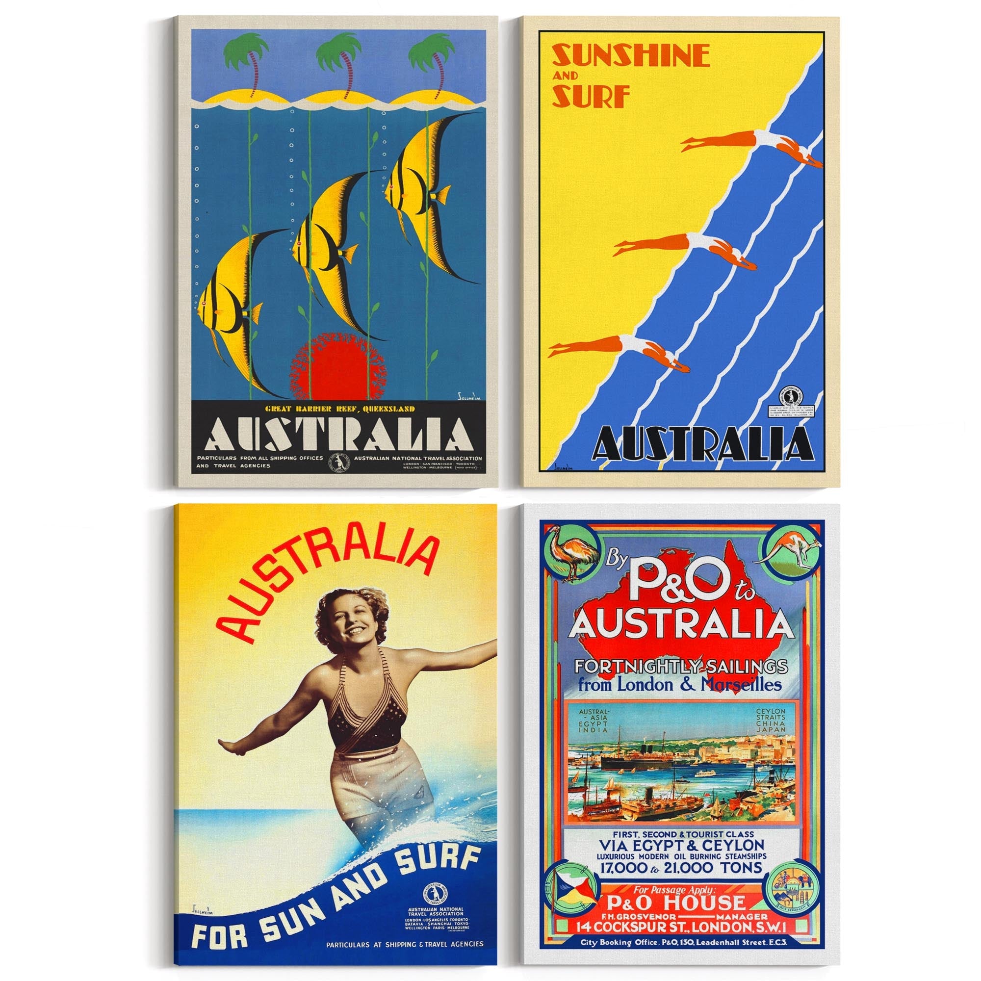 Set of 4 Australian Vintage Advertisements Wall Art - The Affordable Art Company