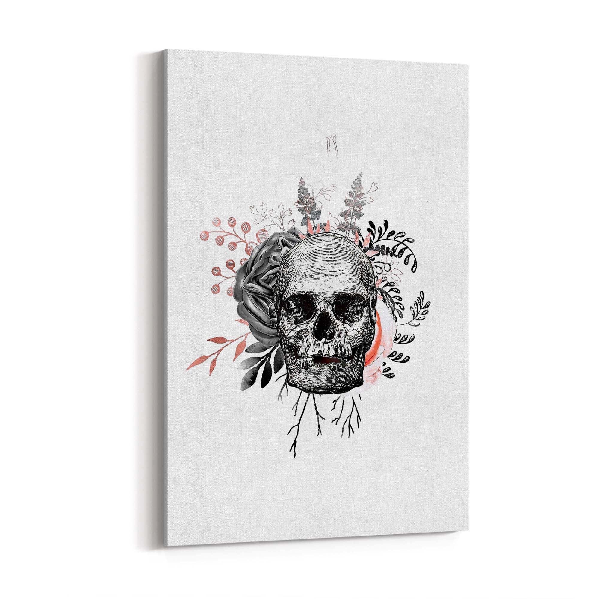 Pink Floral Skull Fashion Girls Bedroom Wall Art #1 - The Affordable Art Company