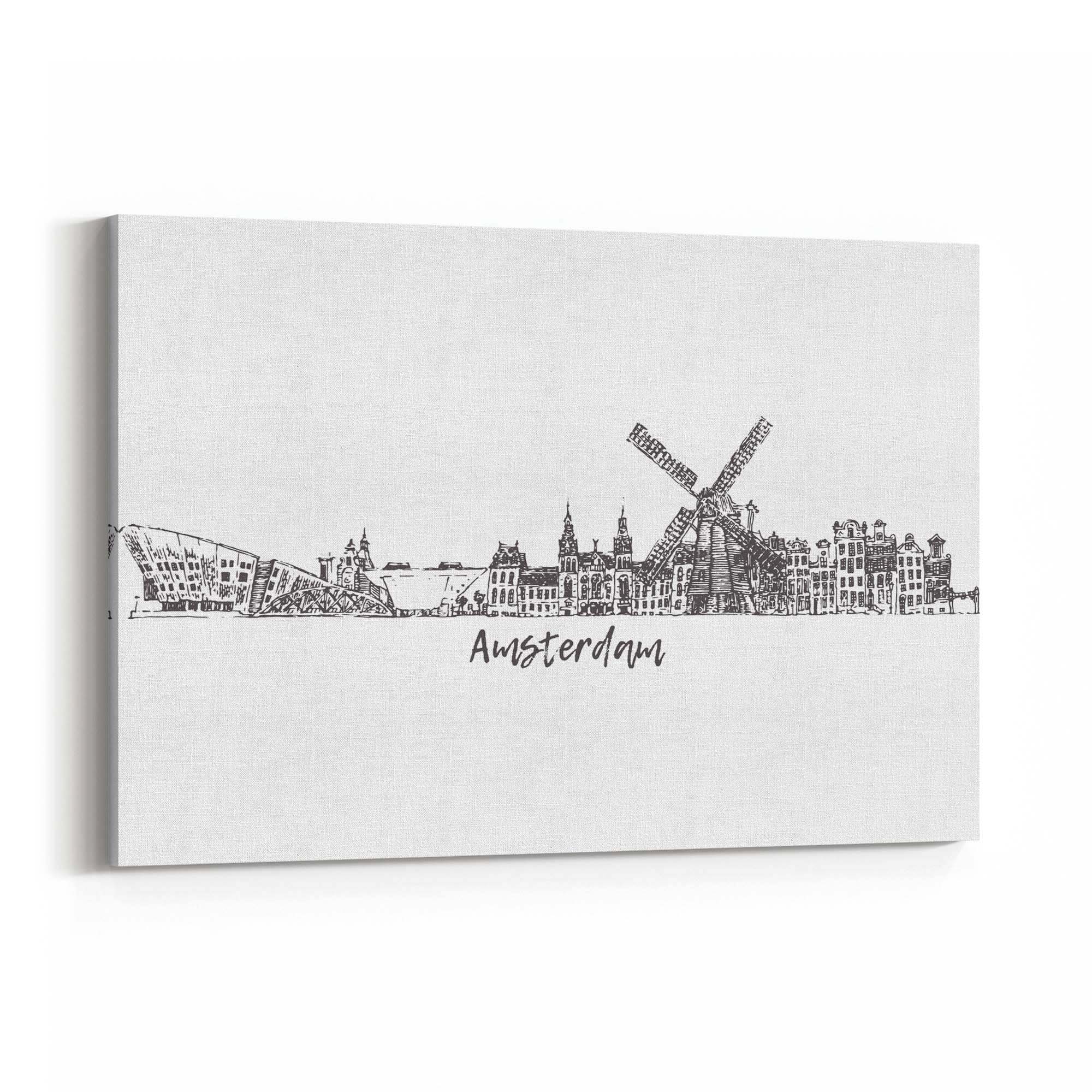 Amsterdam Drawing Travel Minimal Wall Art - The Affordable Art Company