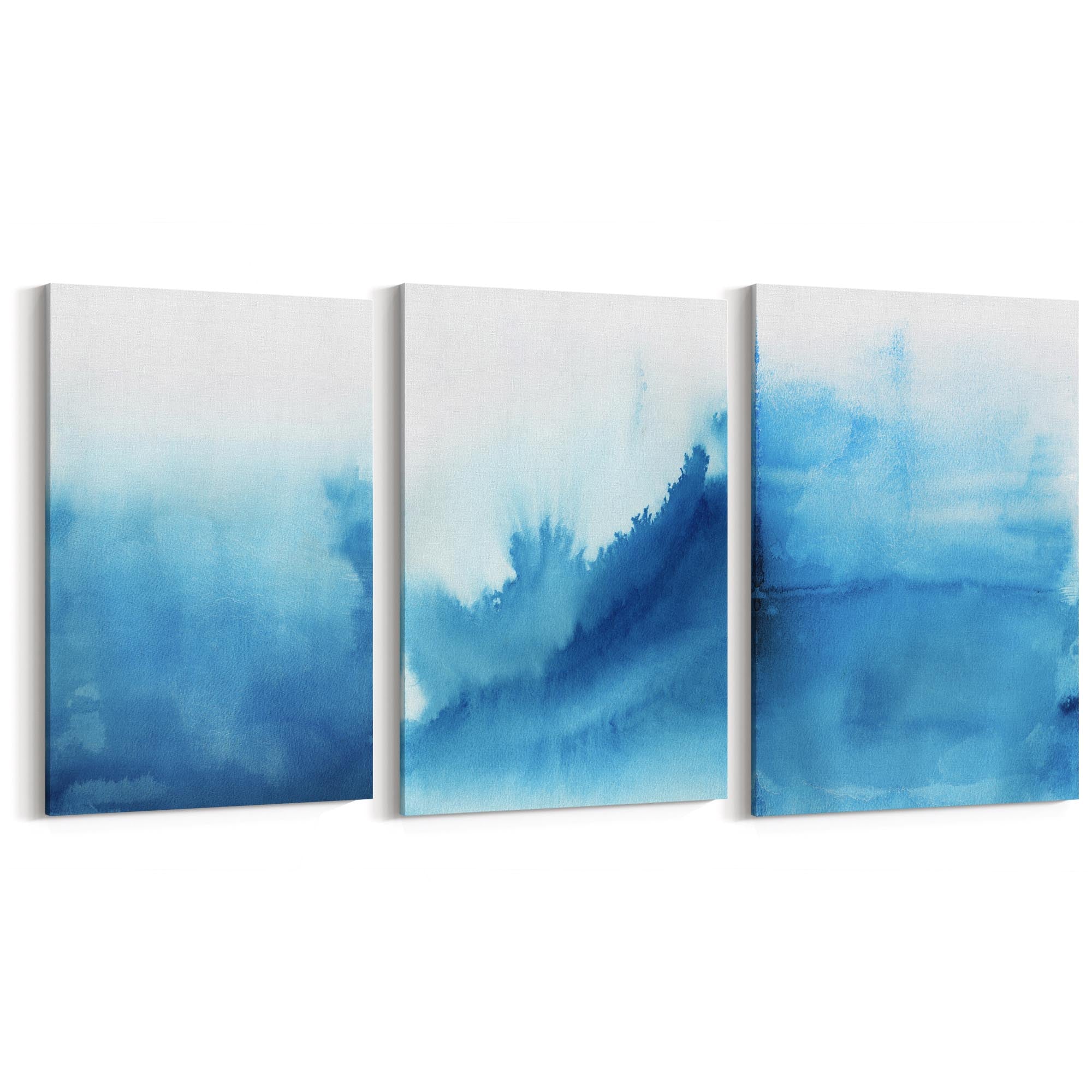 Set of Blue Ink Abstract Painting Faded Wall Art #3 - The Affordable Art Company